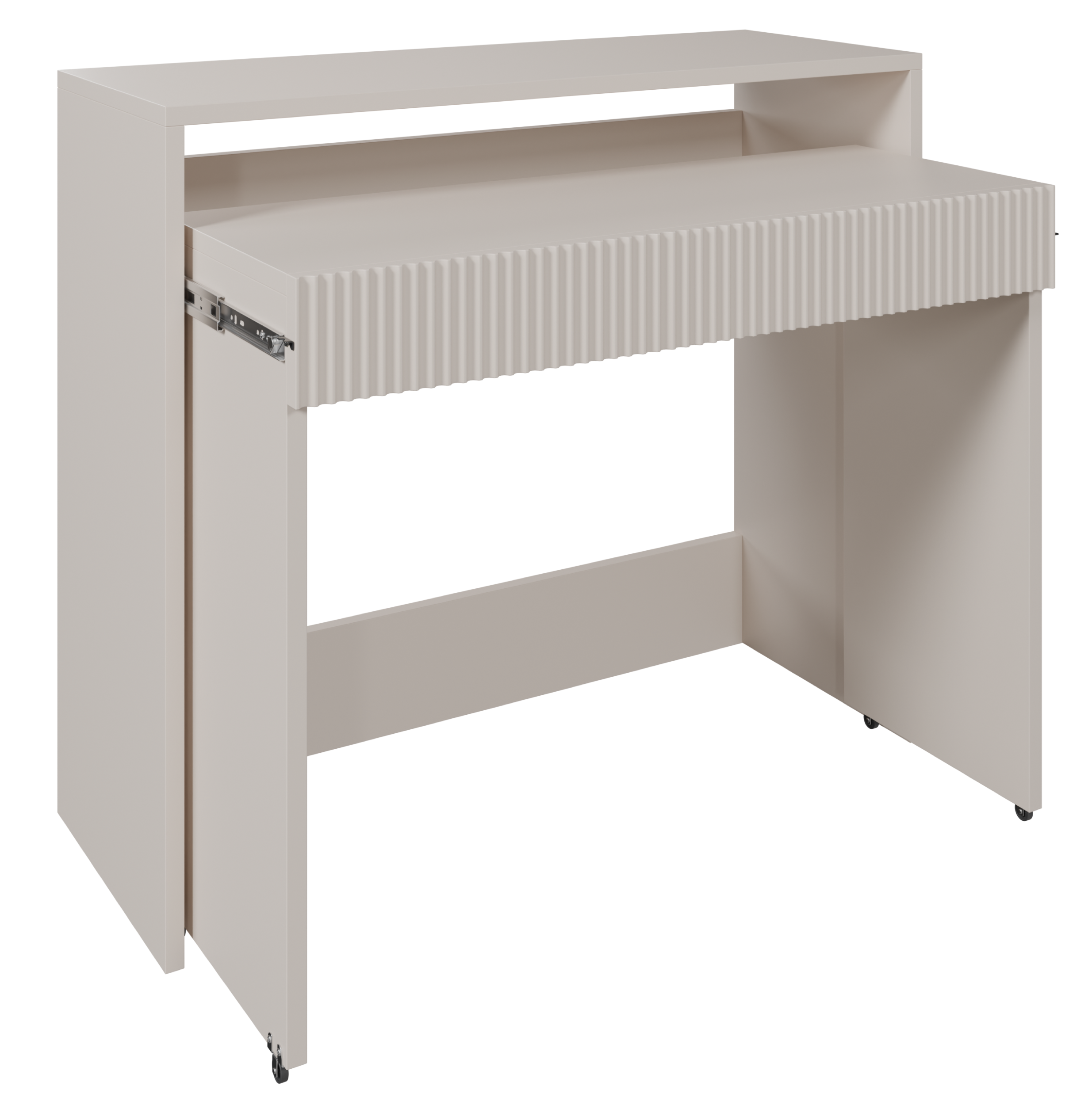 Ausziehbarer Schreibtisch Zoom mit Schublade und Rillen, 98 cm, Kaschmir