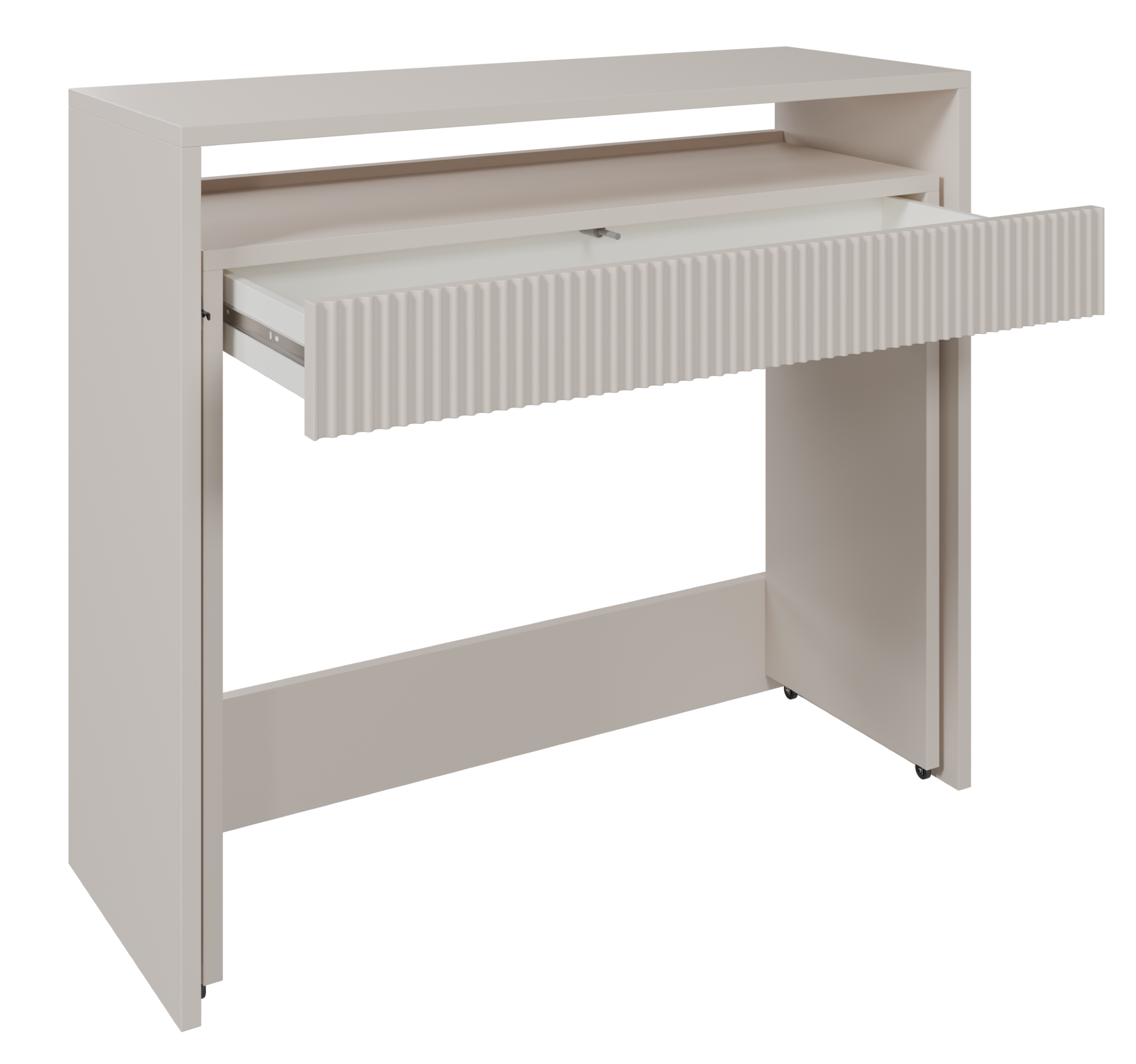 Ausziehbarer Schreibtisch Zoom mit Schublade und Rillen, 98 cm, Kaschmir
