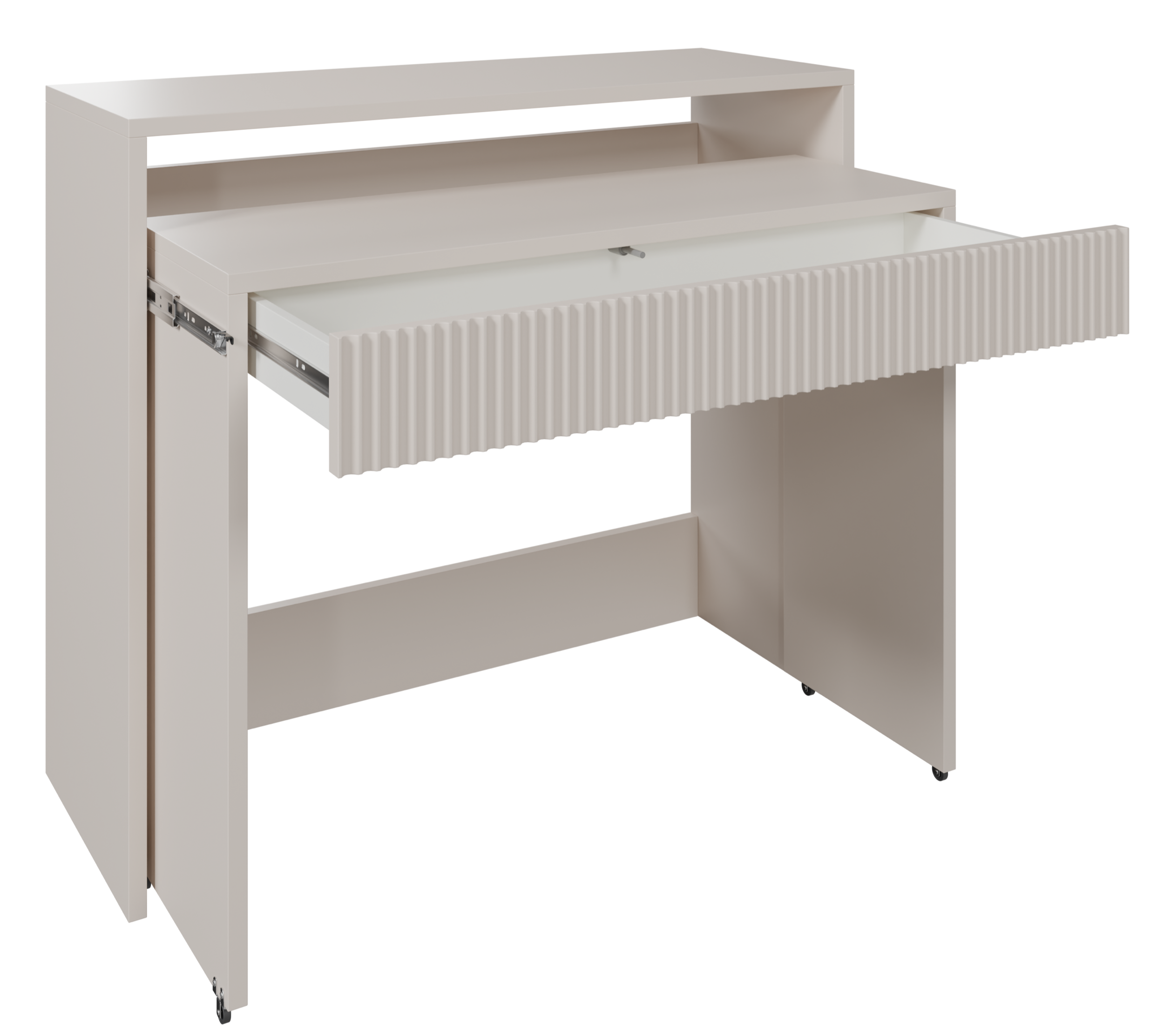 Ausziehbarer Schreibtisch Zoom mit Schublade und Rillen, 98 cm, Kaschmir