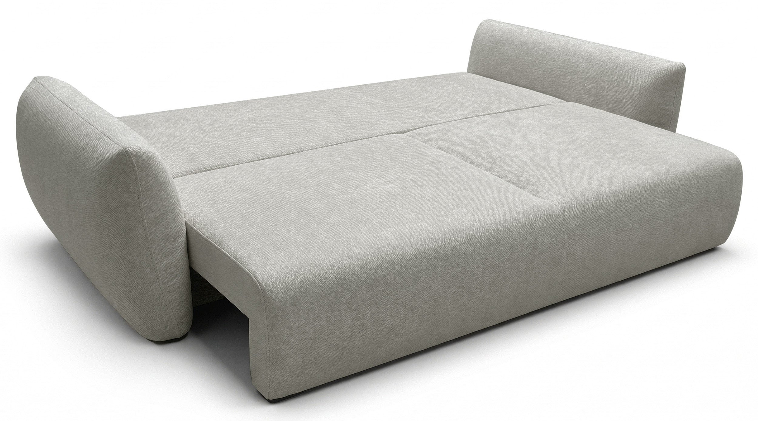 Dreisitziges ausklappbares Sofa Zordo mit Stauraum, grau-beiger Chenillestoff