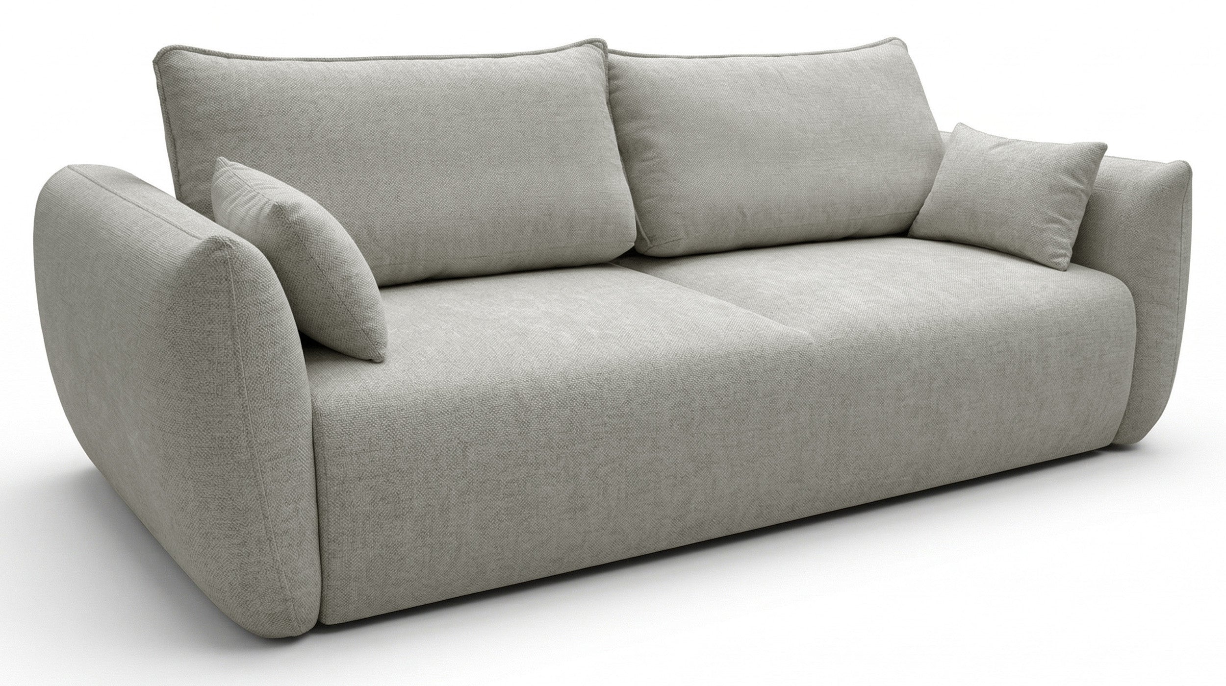 Dreisitziges ausklappbares Sofa Zordo mit Stauraum, grau-beiger Chenillestoff