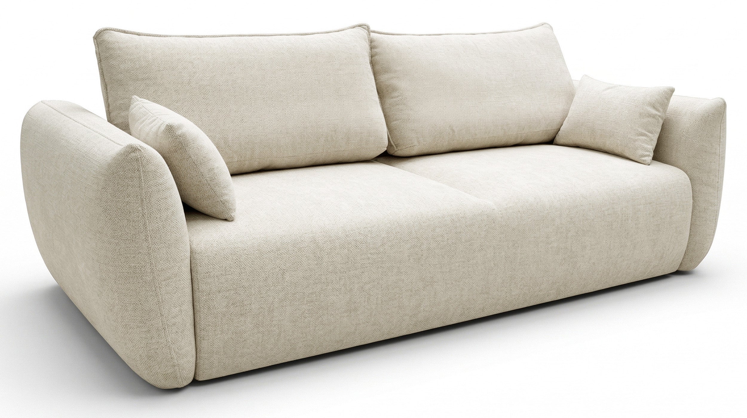 Drei-Sitzer-Schlafsofa Zordo mit Stauraum, hellbeiger Chenillebezug