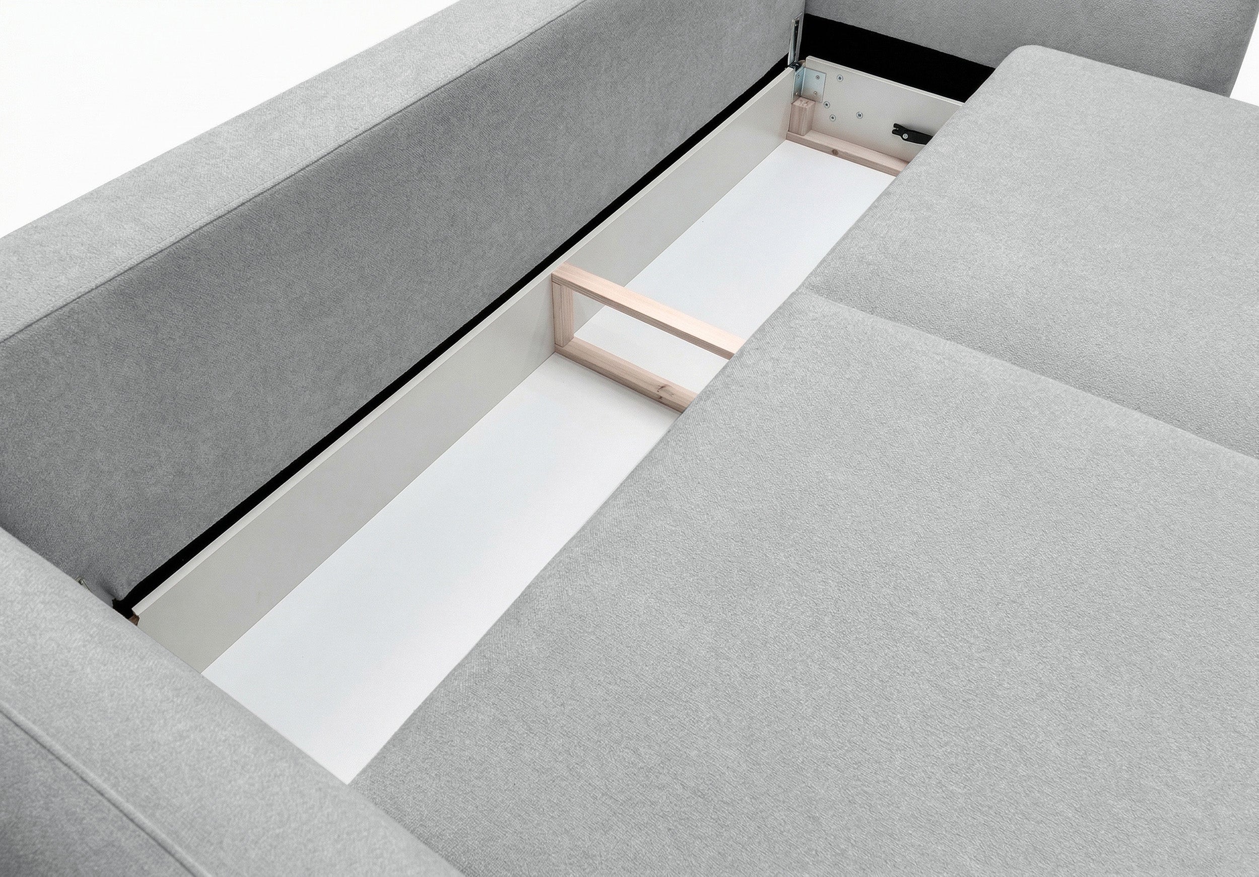 Ausziehbares Dreisitzer-Sofa Zordo mit Stauraum, grauer Chenille-Bezug