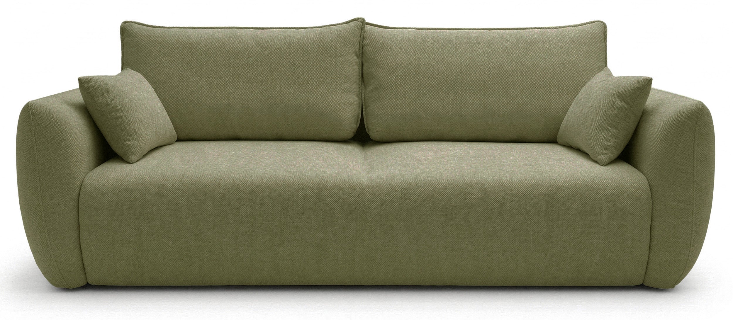 Dreisitziges ausklappbares Sofa Zordo mit Stauraum, olivgrüner Chenille-Bezug