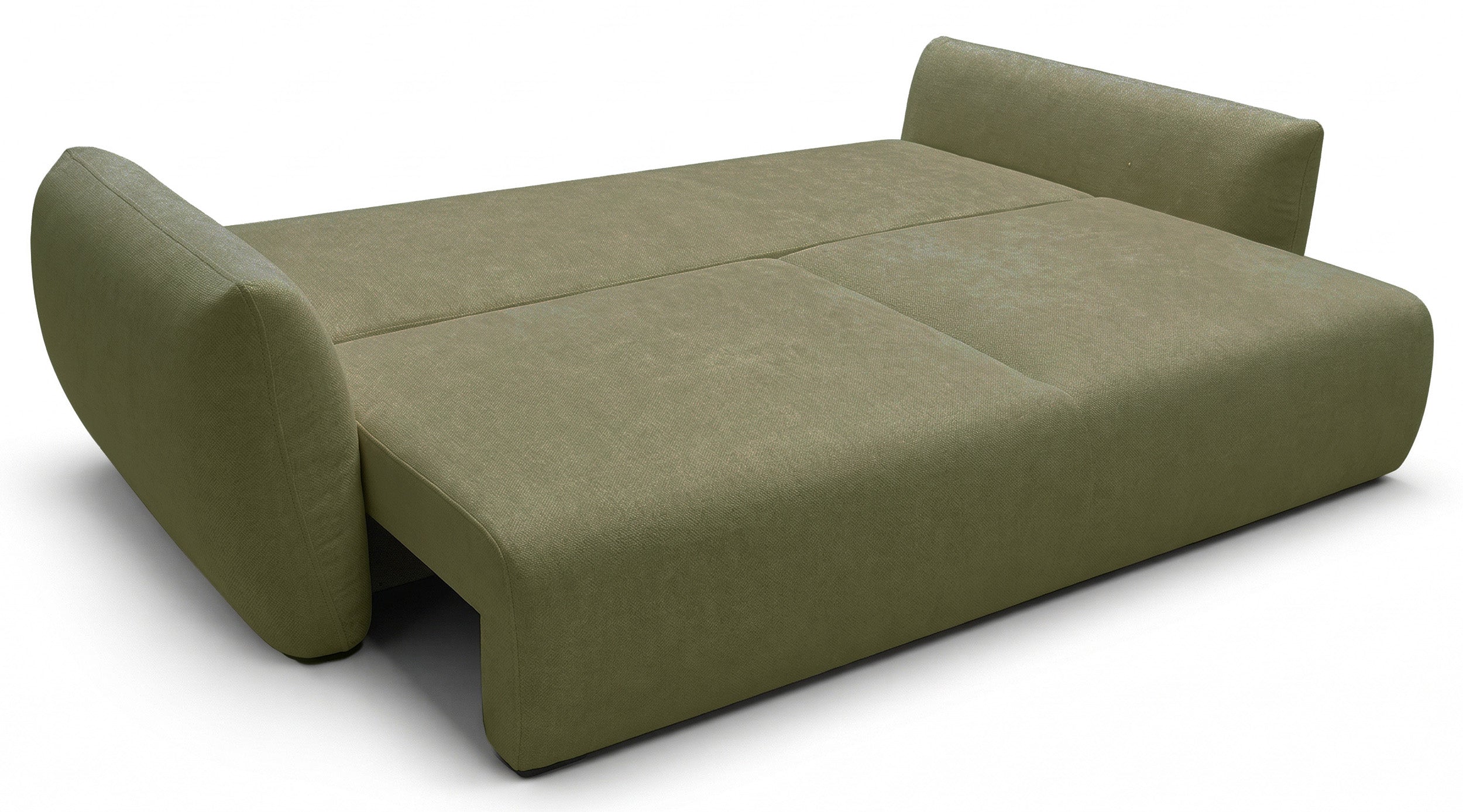 Dreisitziges ausklappbares Sofa Zordo mit Stauraum, olivgrüner Chenille-Bezug
