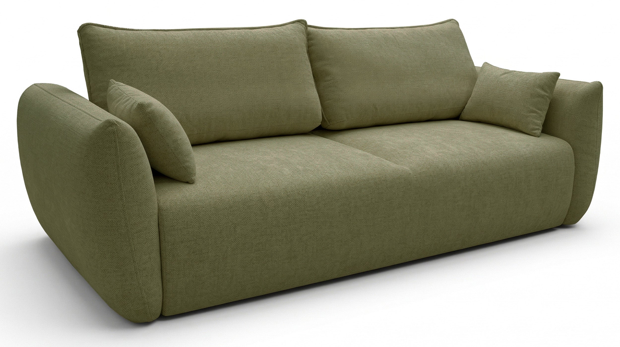 Dreisitziges ausklappbares Sofa Zordo mit Stauraum, olivgrüner Chenille-Bezug