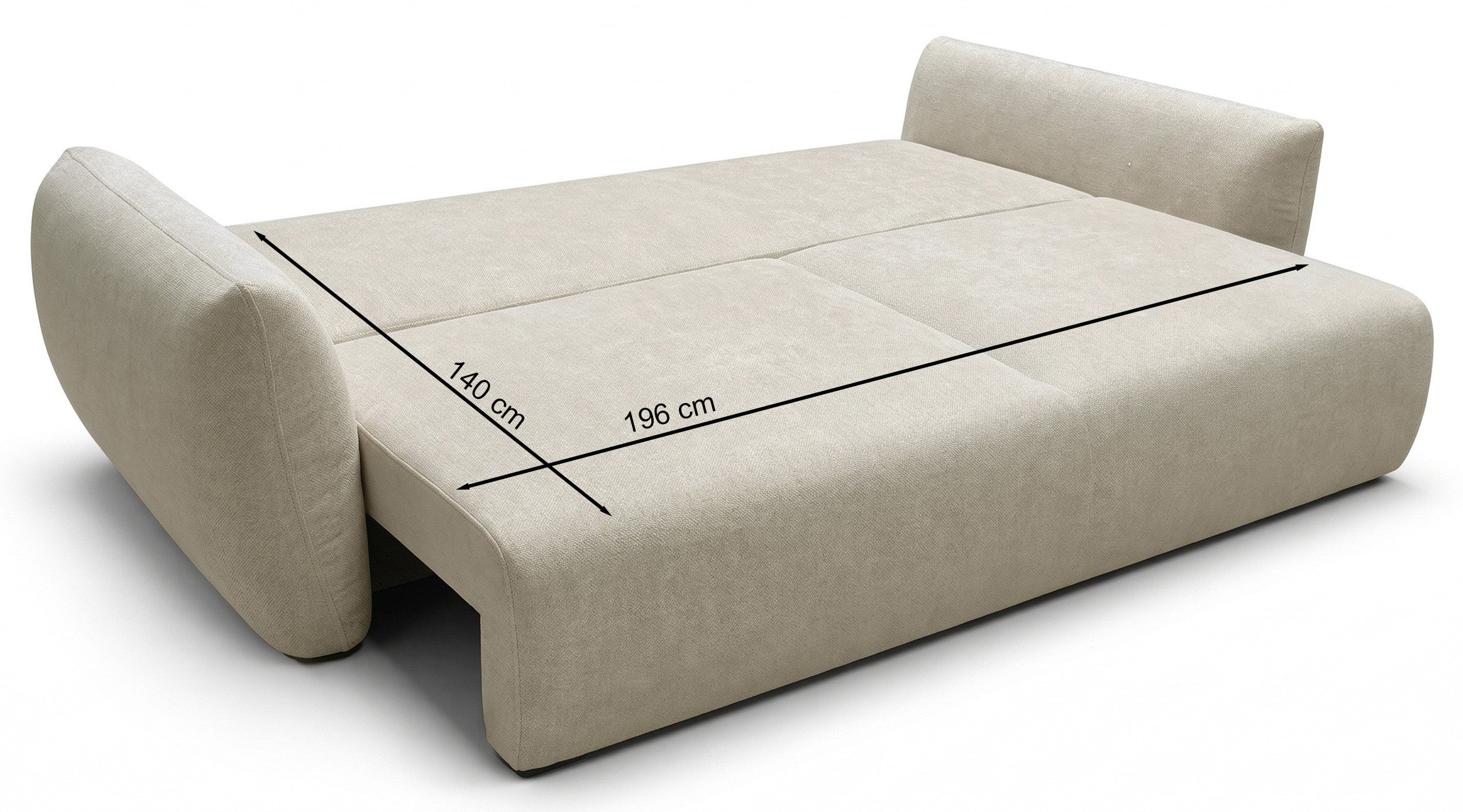 Drei-Sitzer-Schlafsofa Zordo mit Stauraum, hellbeiger Chenillebezug
