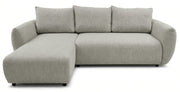 Ecksofa mit Schlaffunktion Zordo, L-förmig, linksseitig, mit zwei Stauraumfächern, grau-beiger Chenille-Stoff