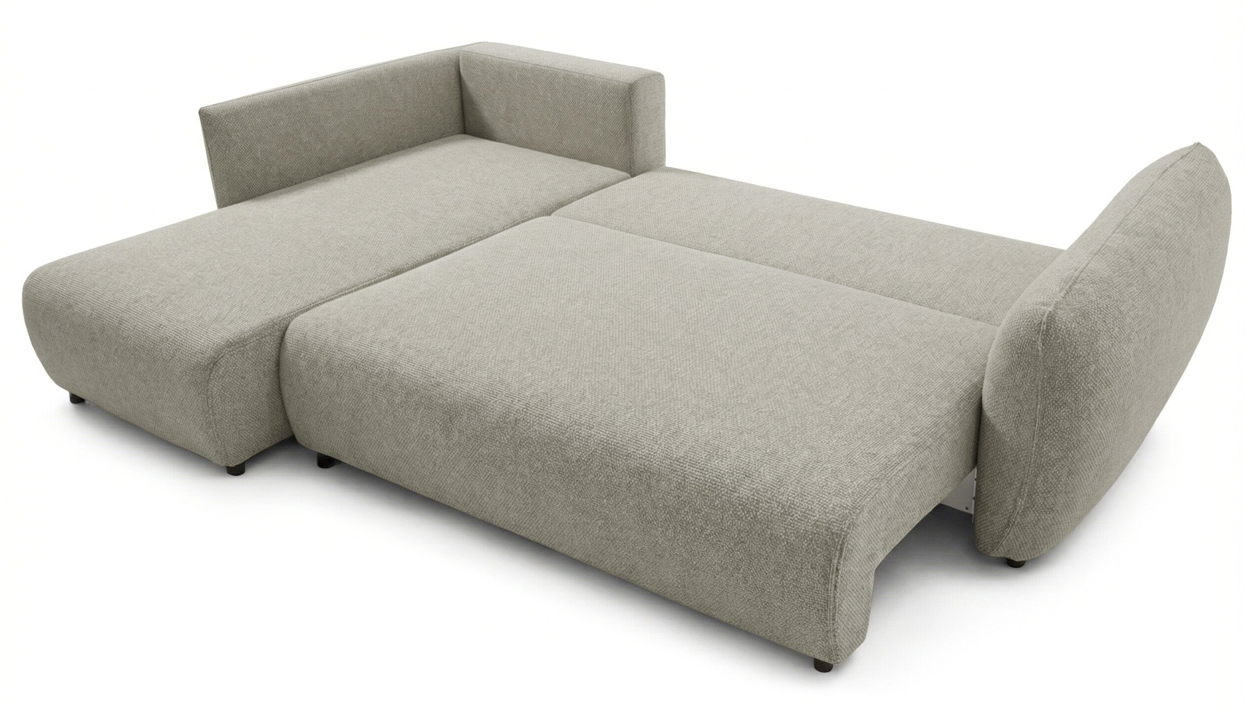 Ecksofa mit Schlaffunktion Zordo, L-förmig, linksseitig, mit zwei Stauraumfächern, grau-beiger Chenille-Stoff