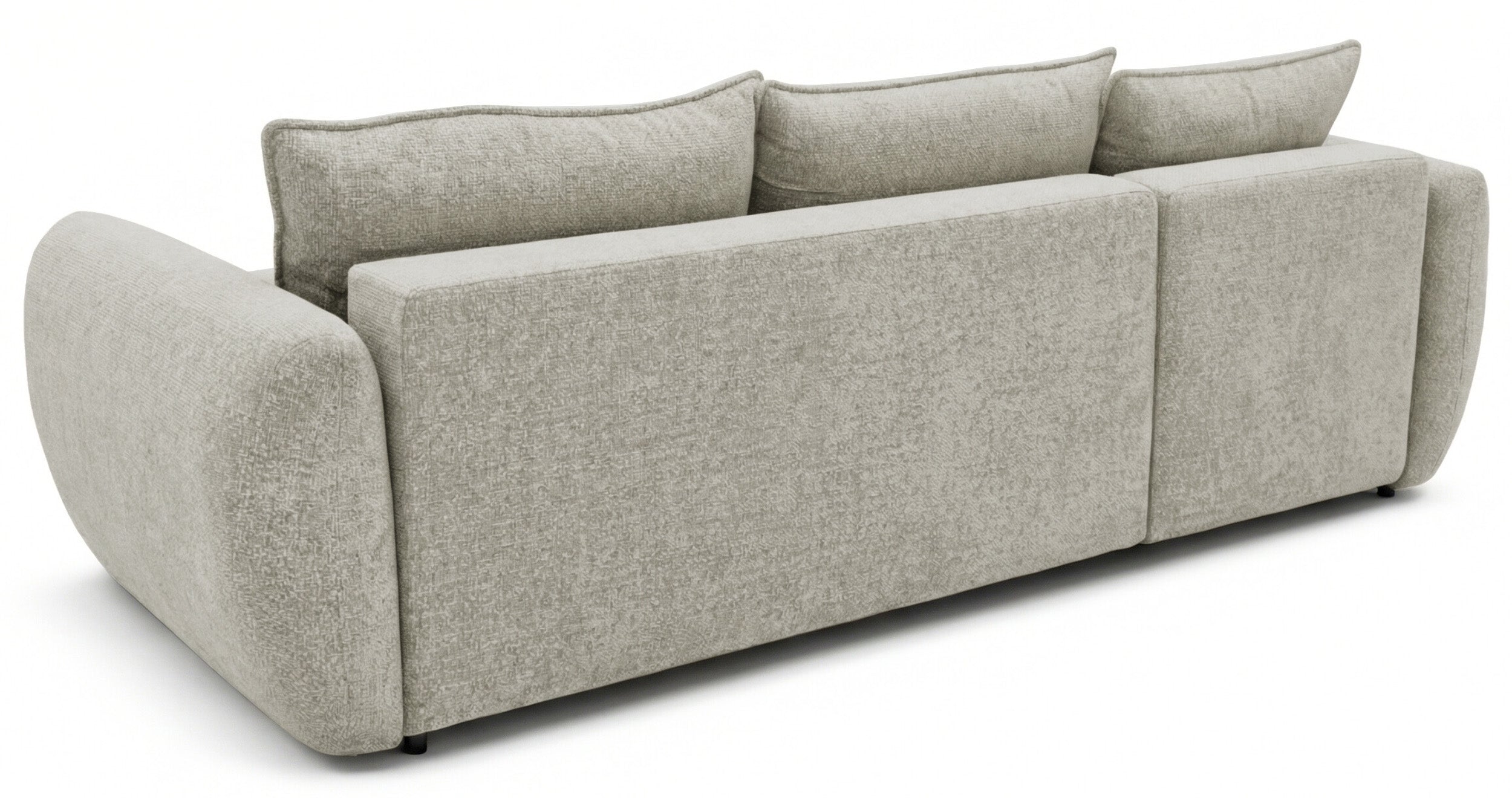 Ecksofa mit Schlaffunktion Zordo, L-förmig, linksseitig, mit zwei Stauraumfächern, grau-beiger Chenille-Stoff