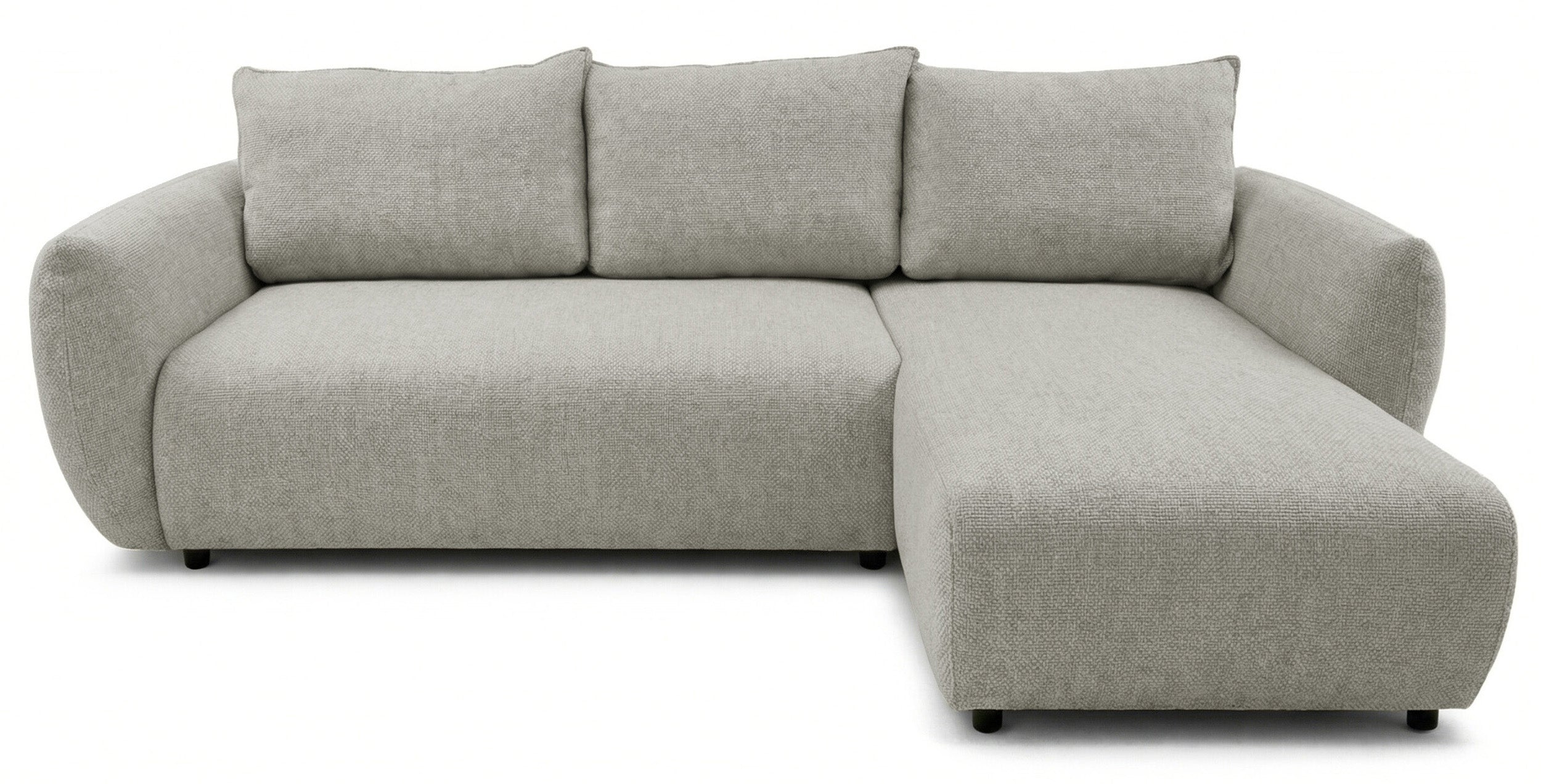 Ecksofa mit Schlaffunktion Zordo, L-förmig, rechtsseitig, mit zwei Stauraumfächern, grau-beiger Chenille-Stoff