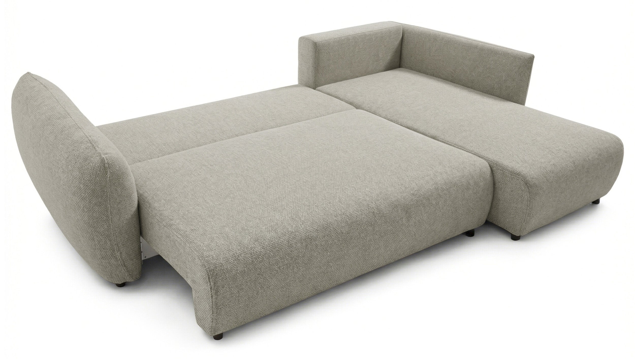 Ecksofa mit Schlaffunktion Zordo, L-förmig, rechtsseitig, mit zwei Stauraumfächern, grau-beiger Chenille-Stoff