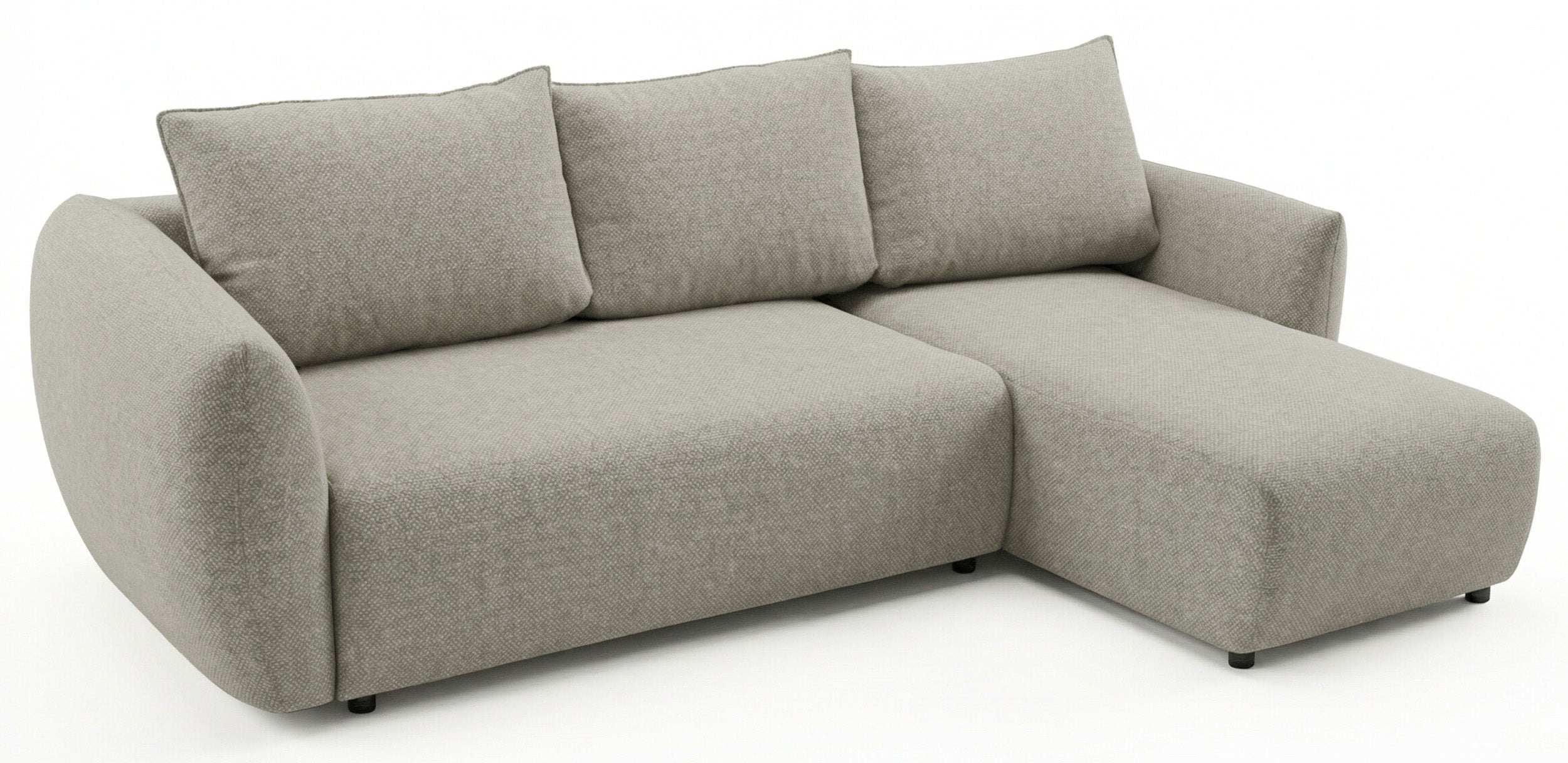 Ecksofa mit Schlaffunktion Zordo, L-förmig, rechtsseitig, mit zwei Stauraumfächern, grau-beiger Chenille-Stoff
