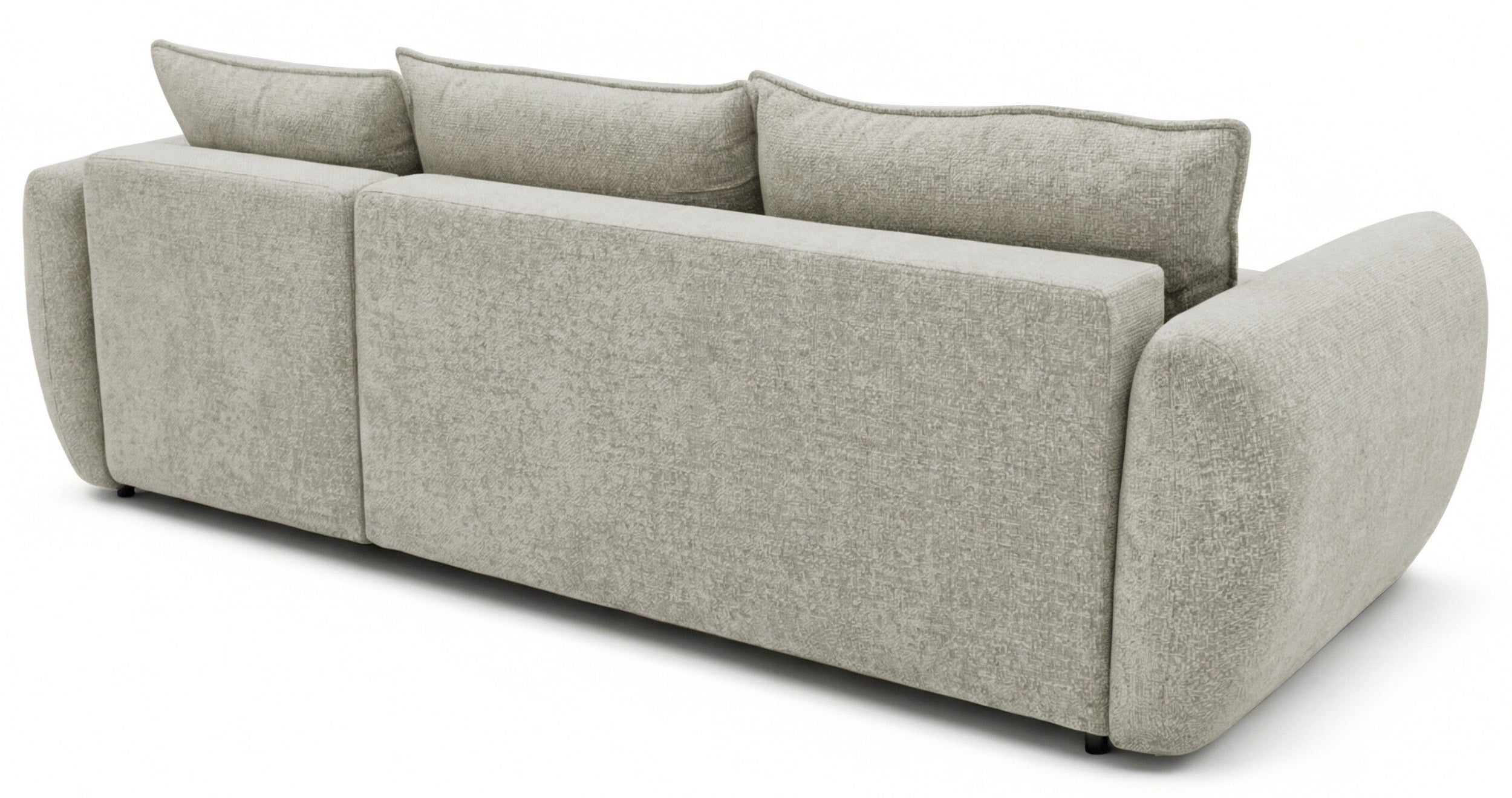 Ecksofa mit Schlaffunktion Zordo, L-förmig, rechtsseitig, mit zwei Stauraumfächern, grau-beiger Chenille-Stoff