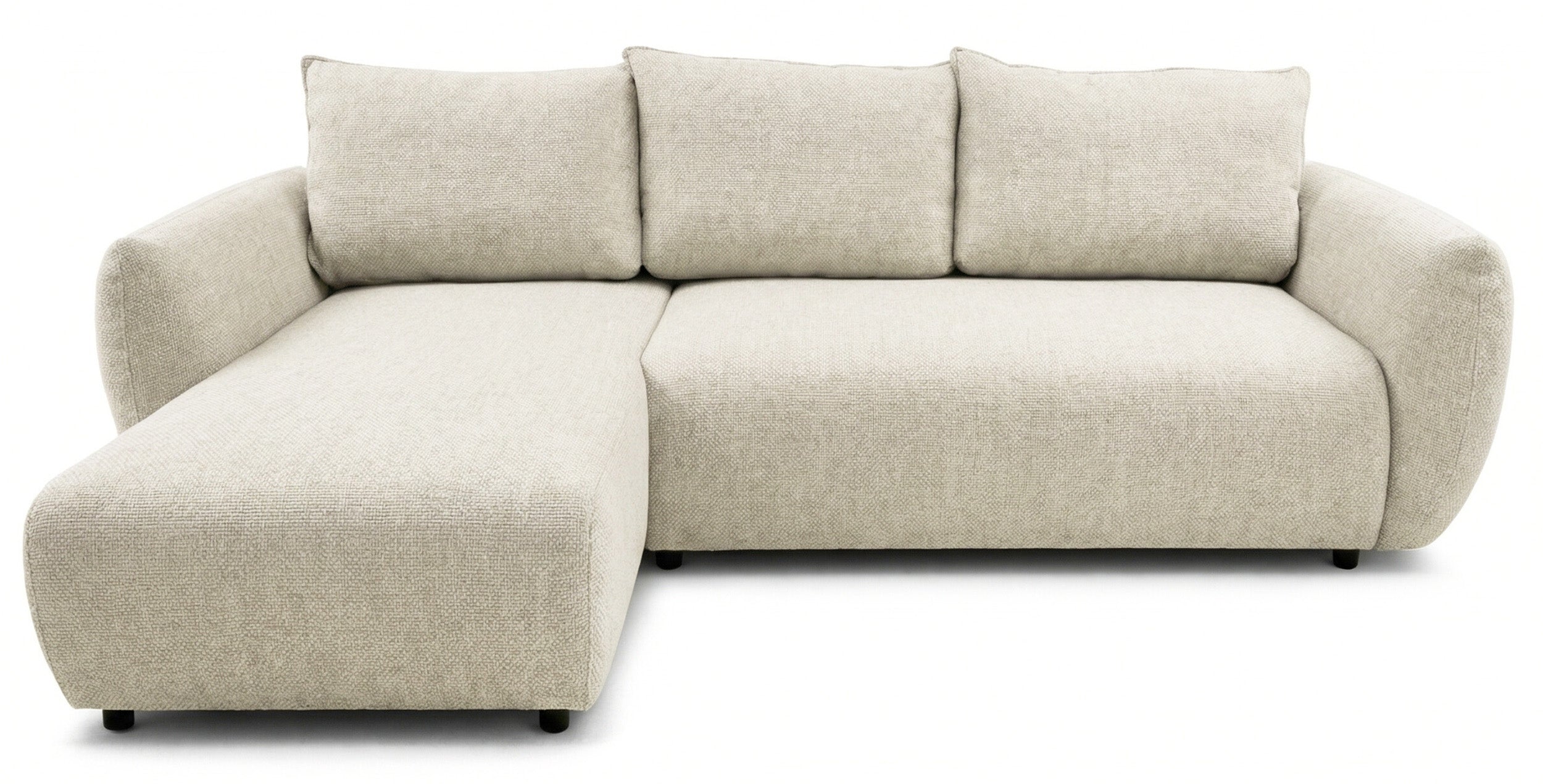 Ecksofa mit Schlafunktion Zordo, L-förmig, linksseitig, mit zwei Stauraumfächern, hellbeiger Chenille-Stoff