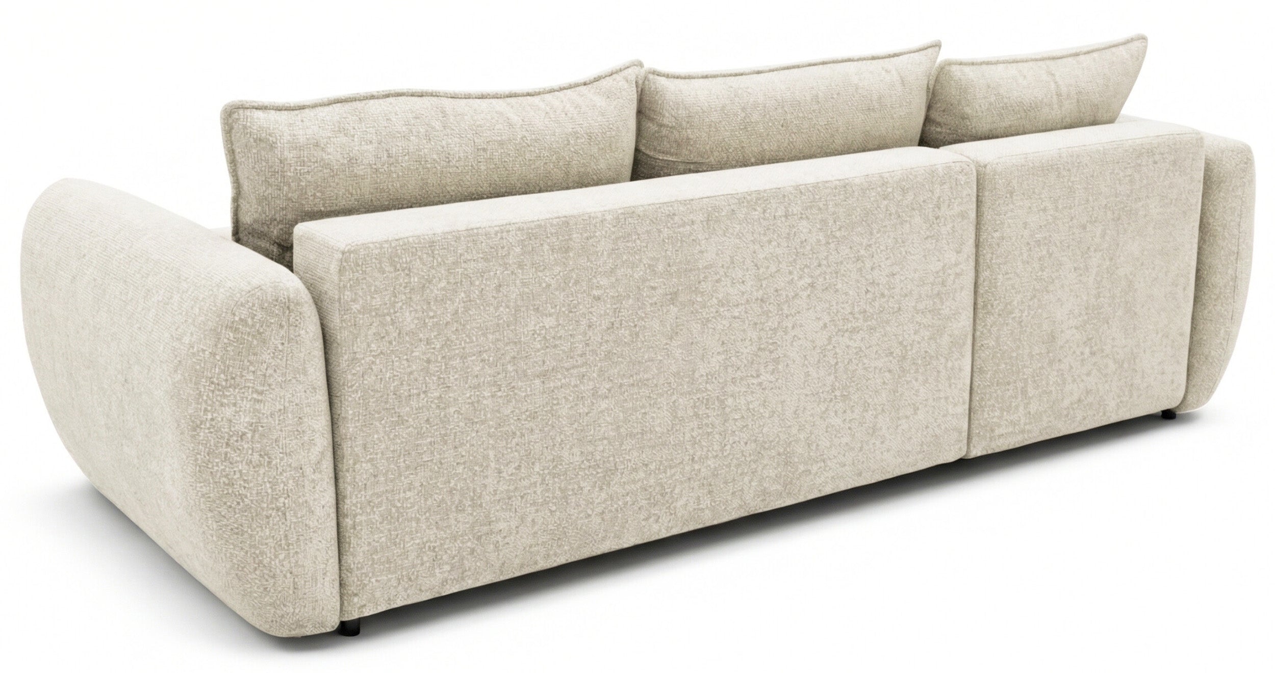 Ecksofa mit Schlafunktion Zordo, L-förmig, linksseitig, mit zwei Stauraumfächern, hellbeiger Chenille-Stoff