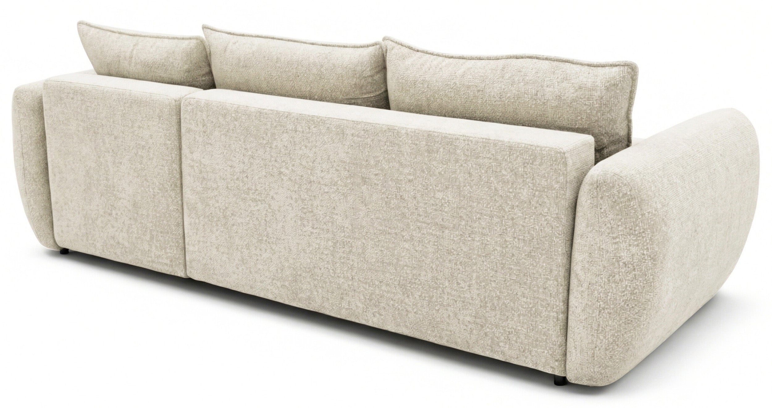 Ecksofa mit Schlaffunktion Zordo, L-förmig, rechtsseitig, mit zwei Aufbewahrungsboxen, hellbeiger Chenille-Stoff