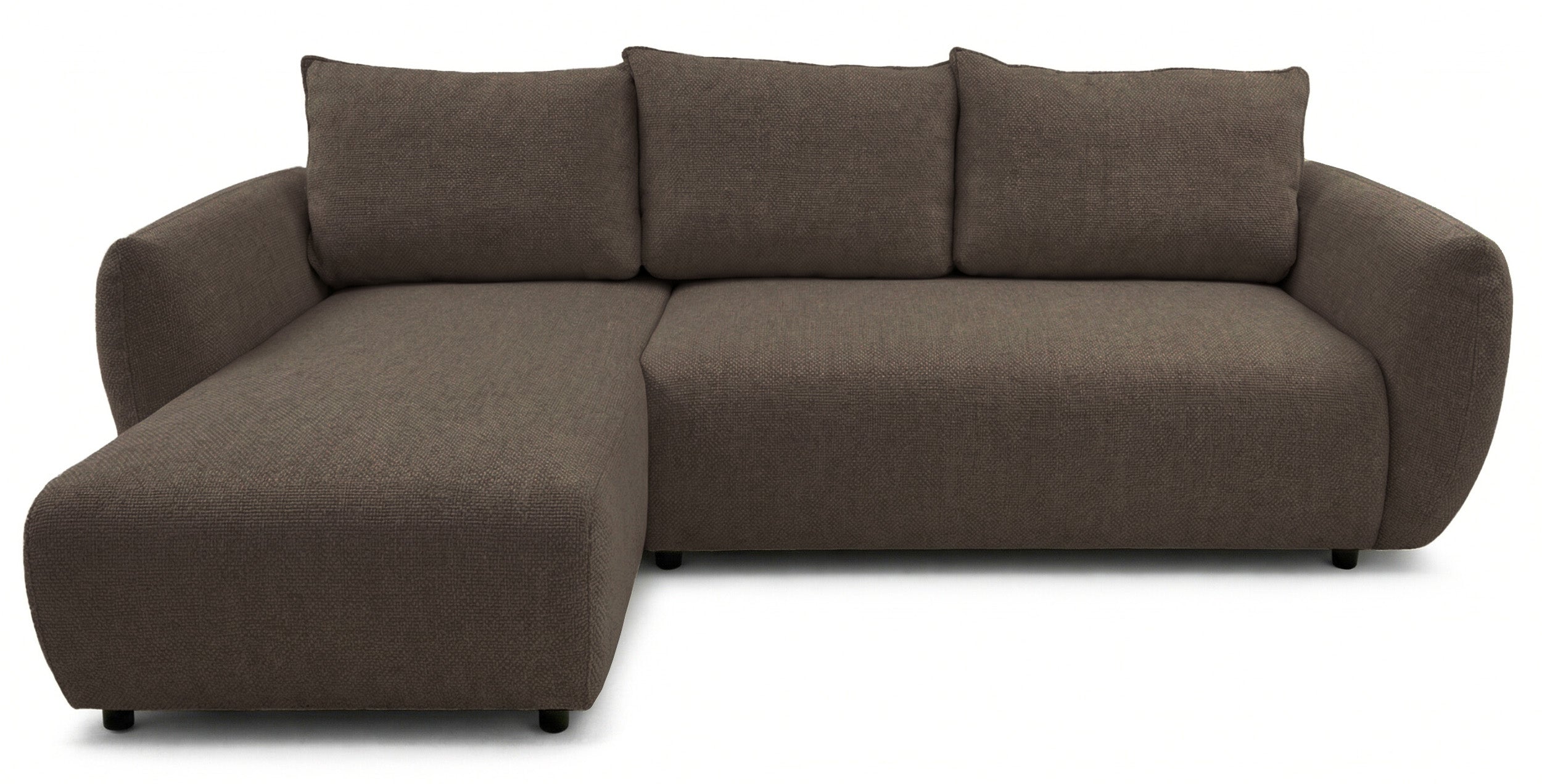 Ecksofa mit Schlaffunktion Zordo, L-förmig, linksseitig, mit zwei Stauraumfächern, braunes Chenille