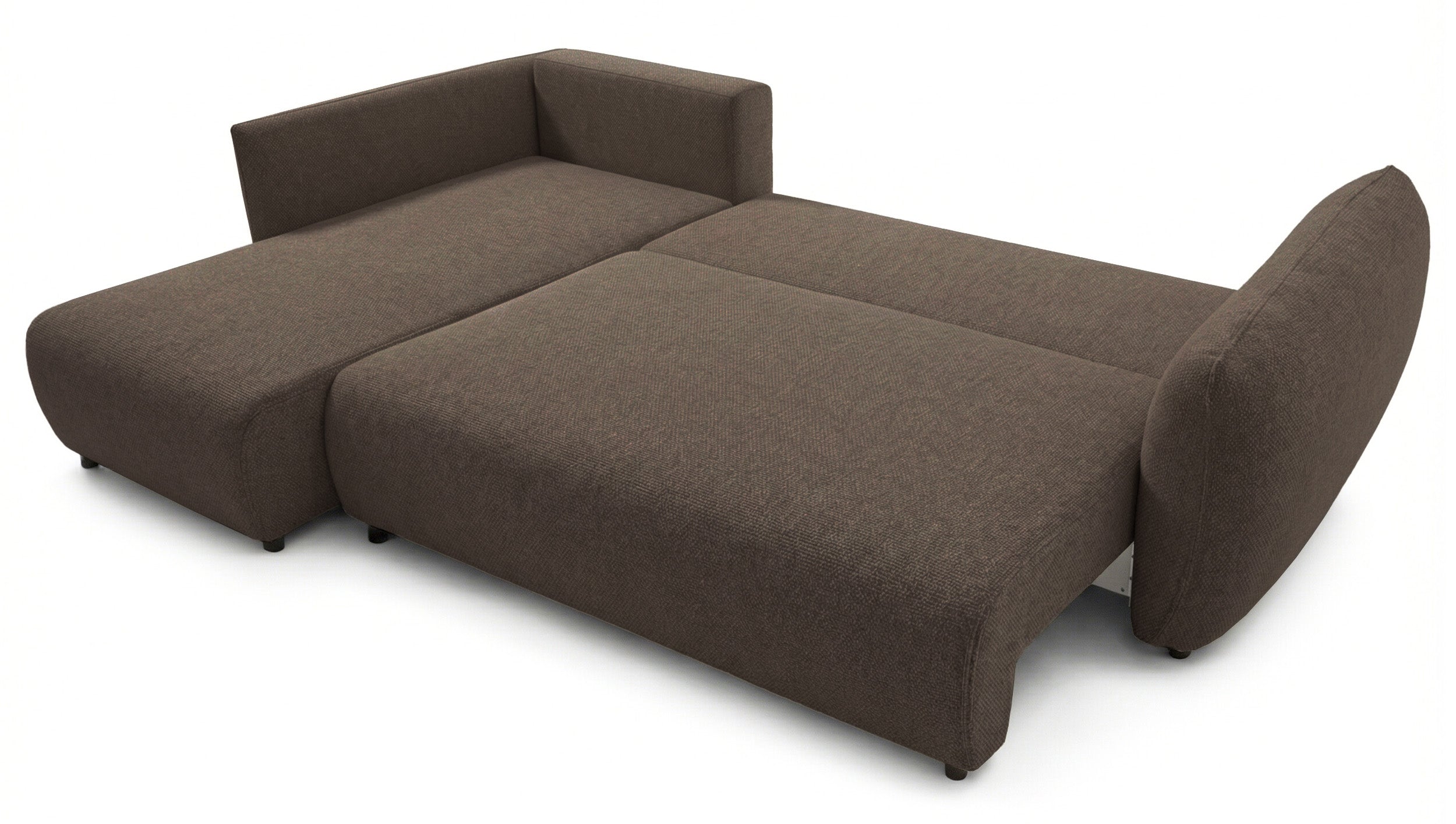 Ecksofa mit Schlaffunktion Zordo, L-förmig, linksseitig, mit zwei Stauraumfächern, braunes Chenille