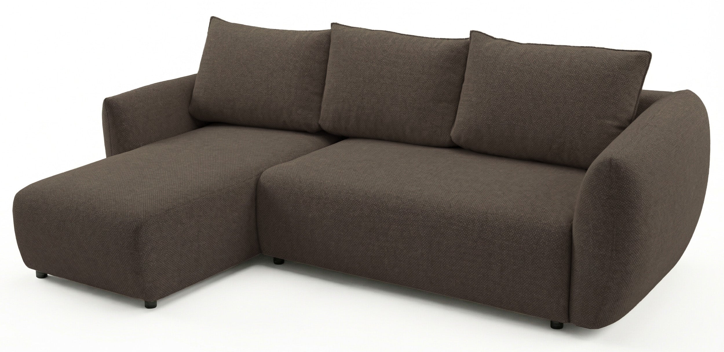 Ecksofa mit Schlaffunktion Zordo, L-förmig, linksseitig, mit zwei Stauraumfächern, braunes Chenille