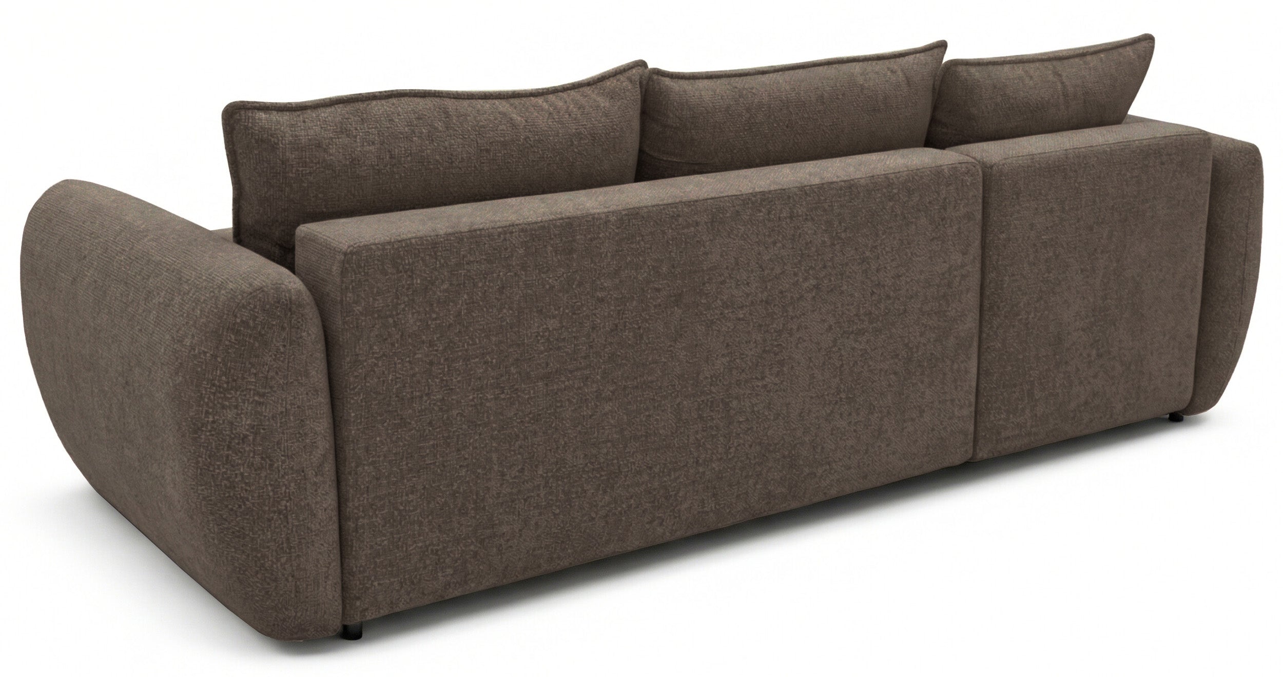 Ecksofa mit Schlaffunktion Zordo, L-förmig, linksseitig, mit zwei Stauraumfächern, braunes Chenille