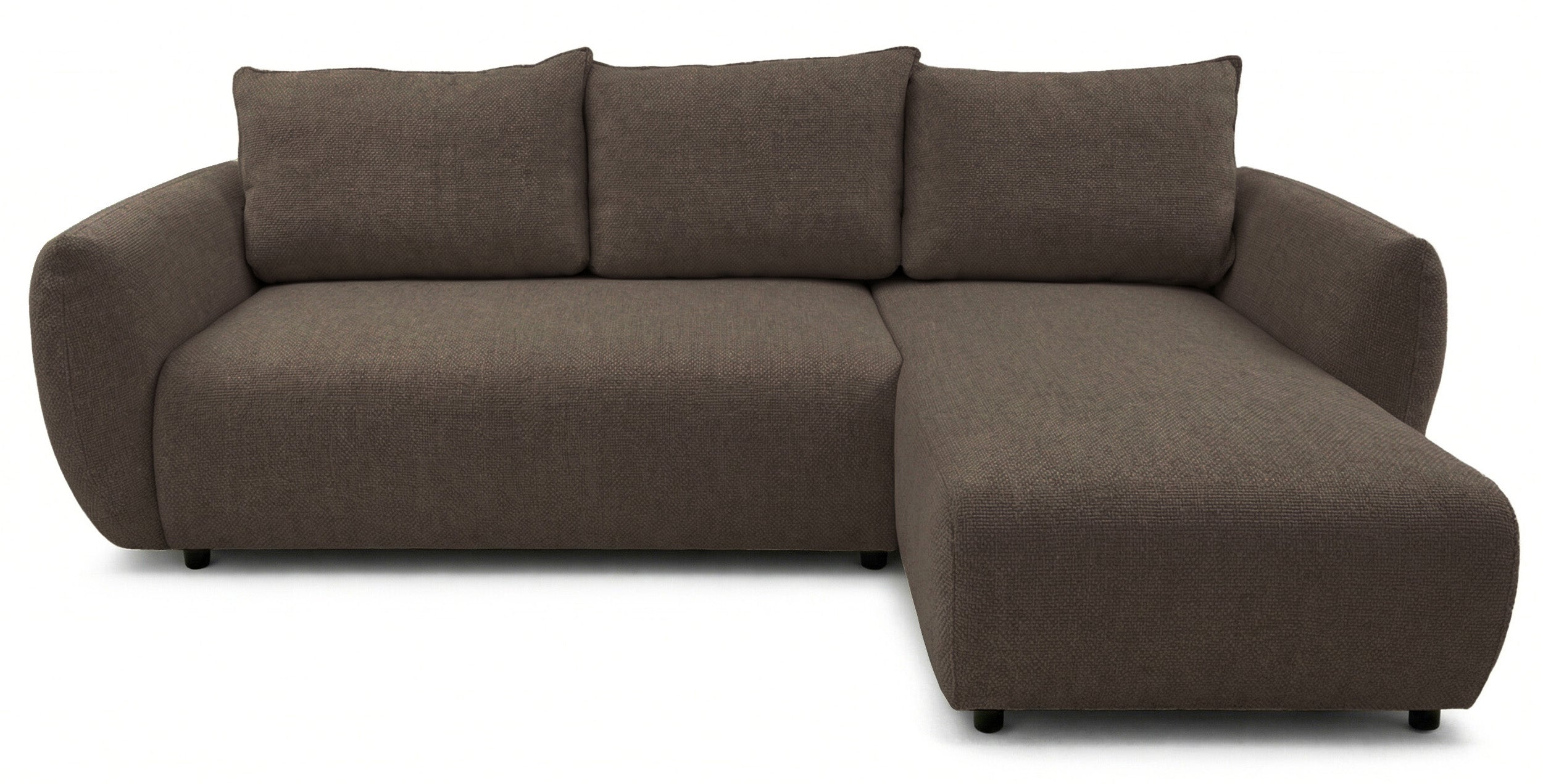 Ecksofa mit Schlaffunktion Zordo, L-förmig, rechtsseitig, mit zwei Stauraumfächern, braunes Chenille