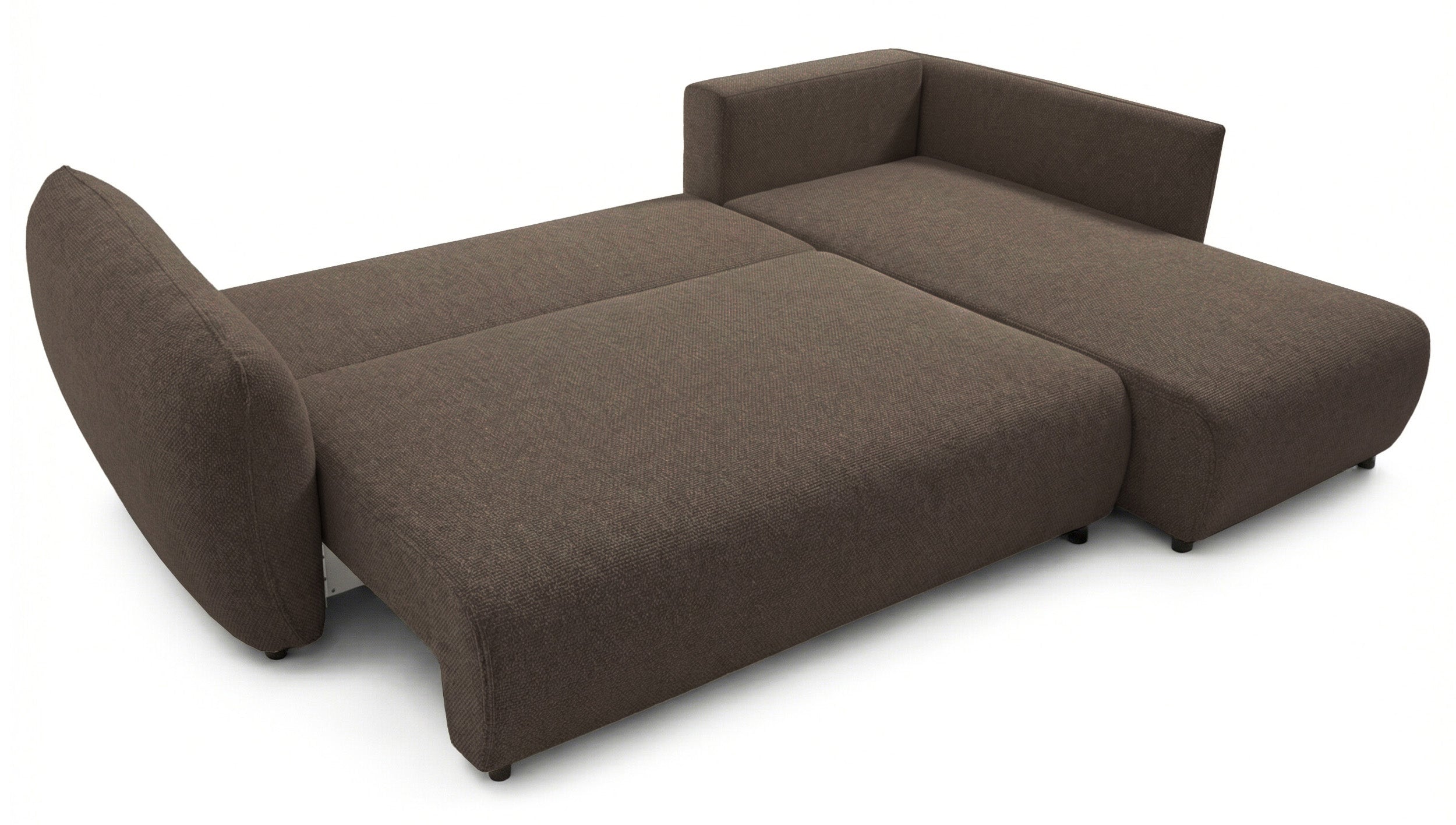 Ecksofa mit Schlaffunktion Zordo, L-förmig, rechtsseitig, mit zwei Stauraumfächern, braunes Chenille