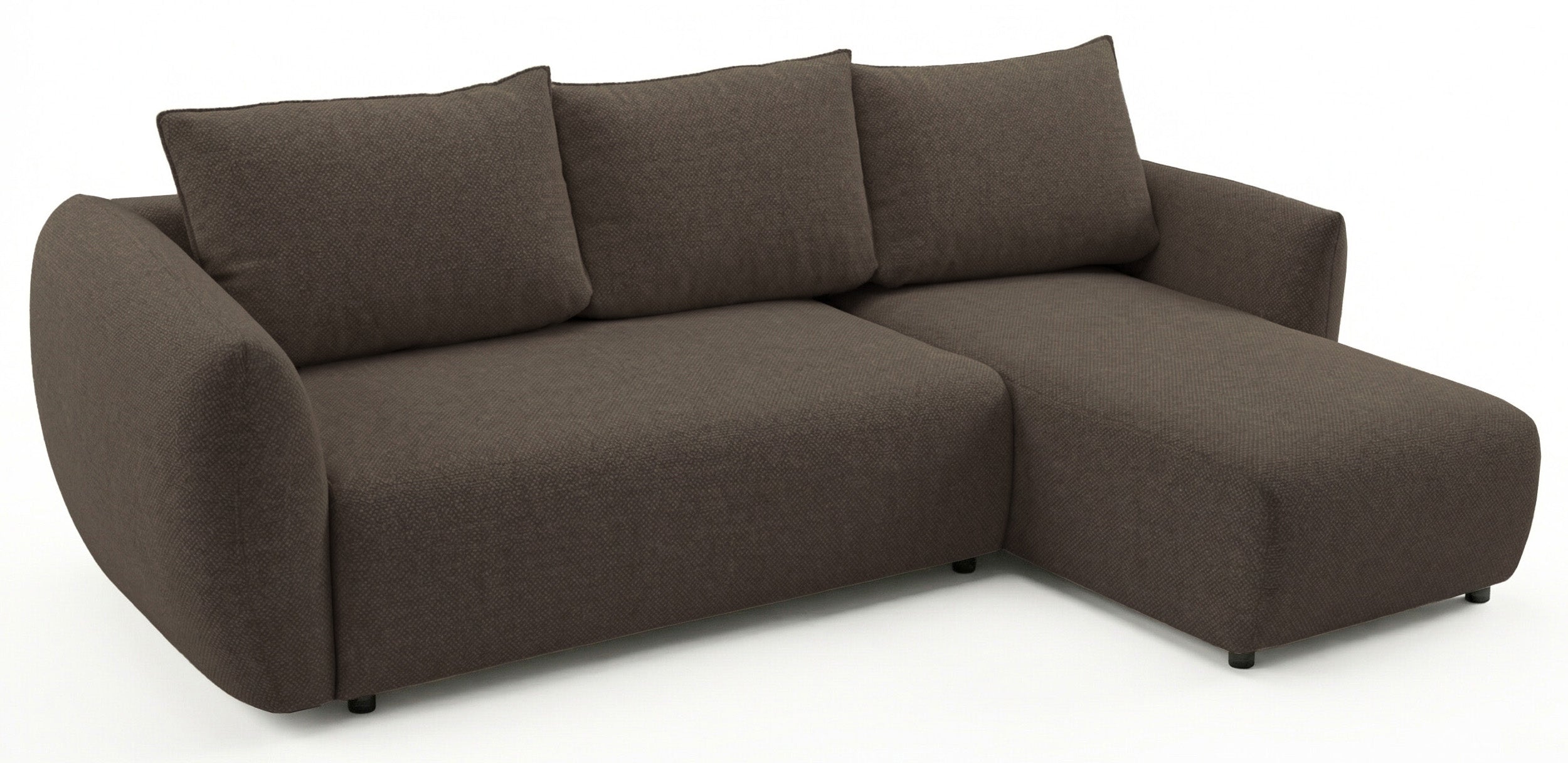 Ecksofa mit Schlaffunktion Zordo, L-förmig, rechtsseitig, mit zwei Stauraumfächern, braunes Chenille