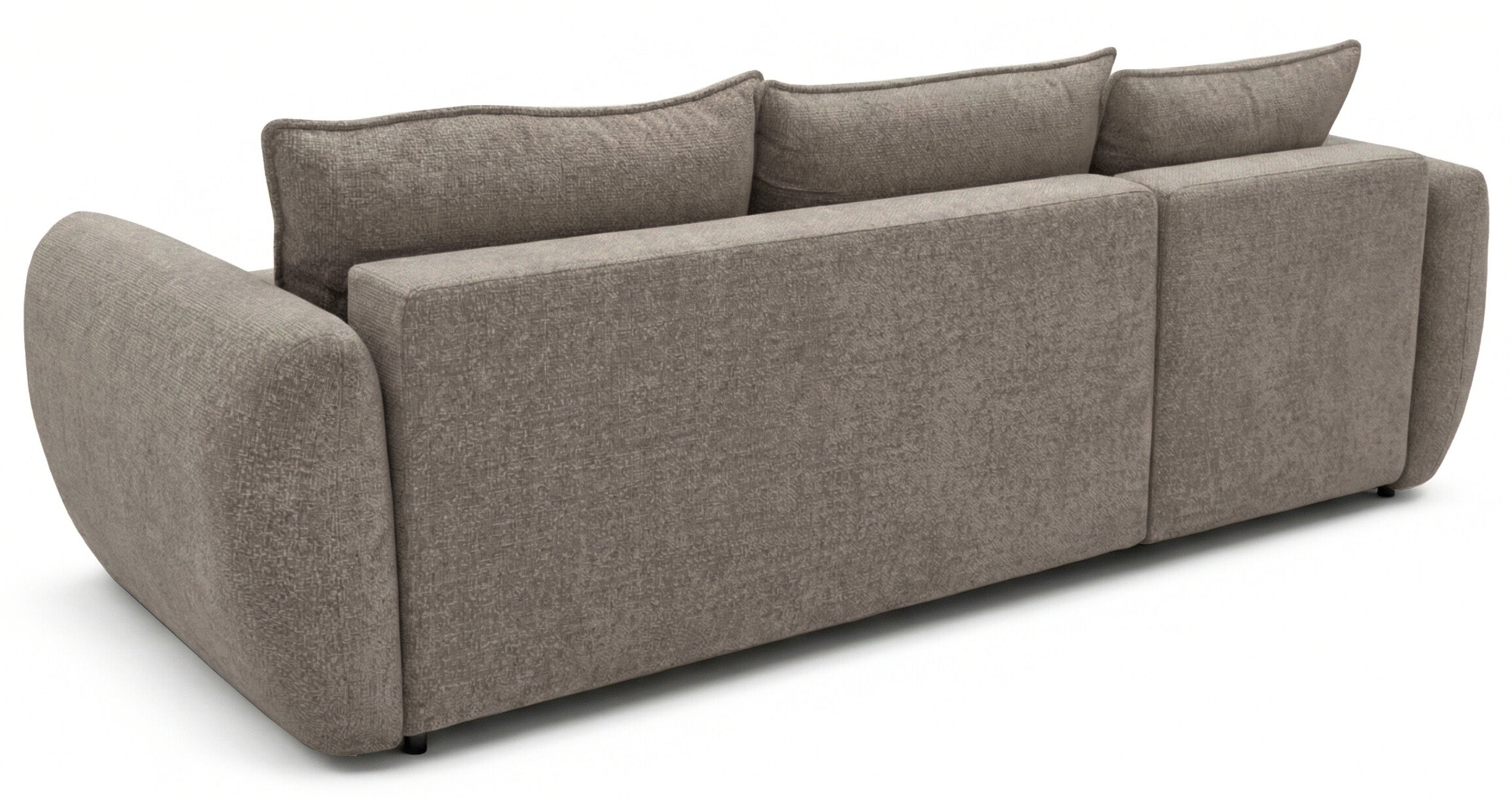 Ecksofa mit Schlaffunktion Zordo, L-förmig, linksseitig, mit zwei Stauraumfächern, hellbrauner Chenille-Stoff