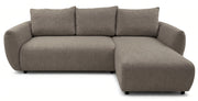 Ecksofa mit Schlaffunktion Zordo, L-förmig, rechtsseitig, mit zwei Stauraumfächern, hellbrauner Chenille-Stoff