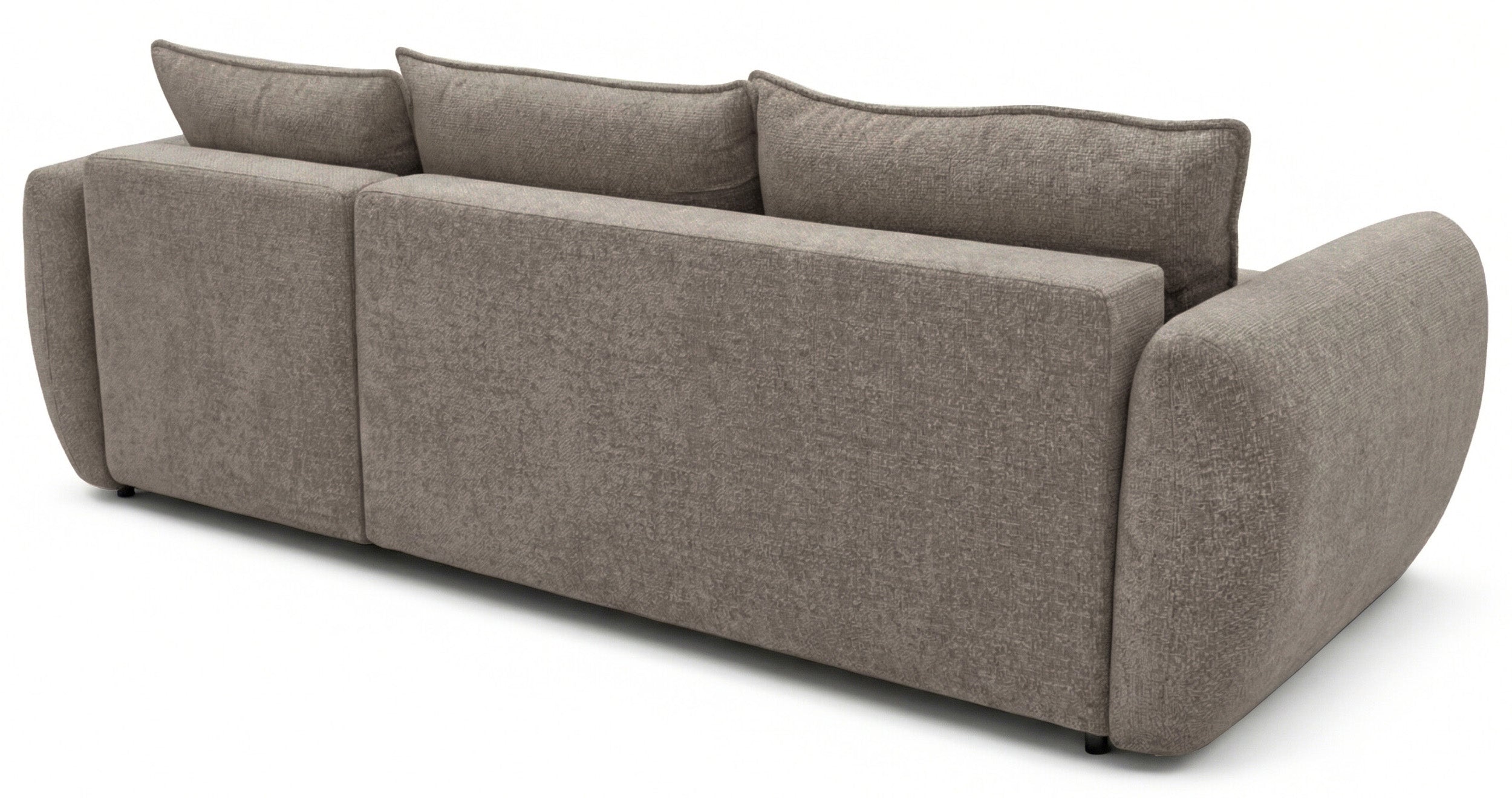 Ecksofa mit Schlaffunktion Zordo, L-förmig, rechtsseitig, mit zwei Stauraumfächern, hellbrauner Chenille-Stoff