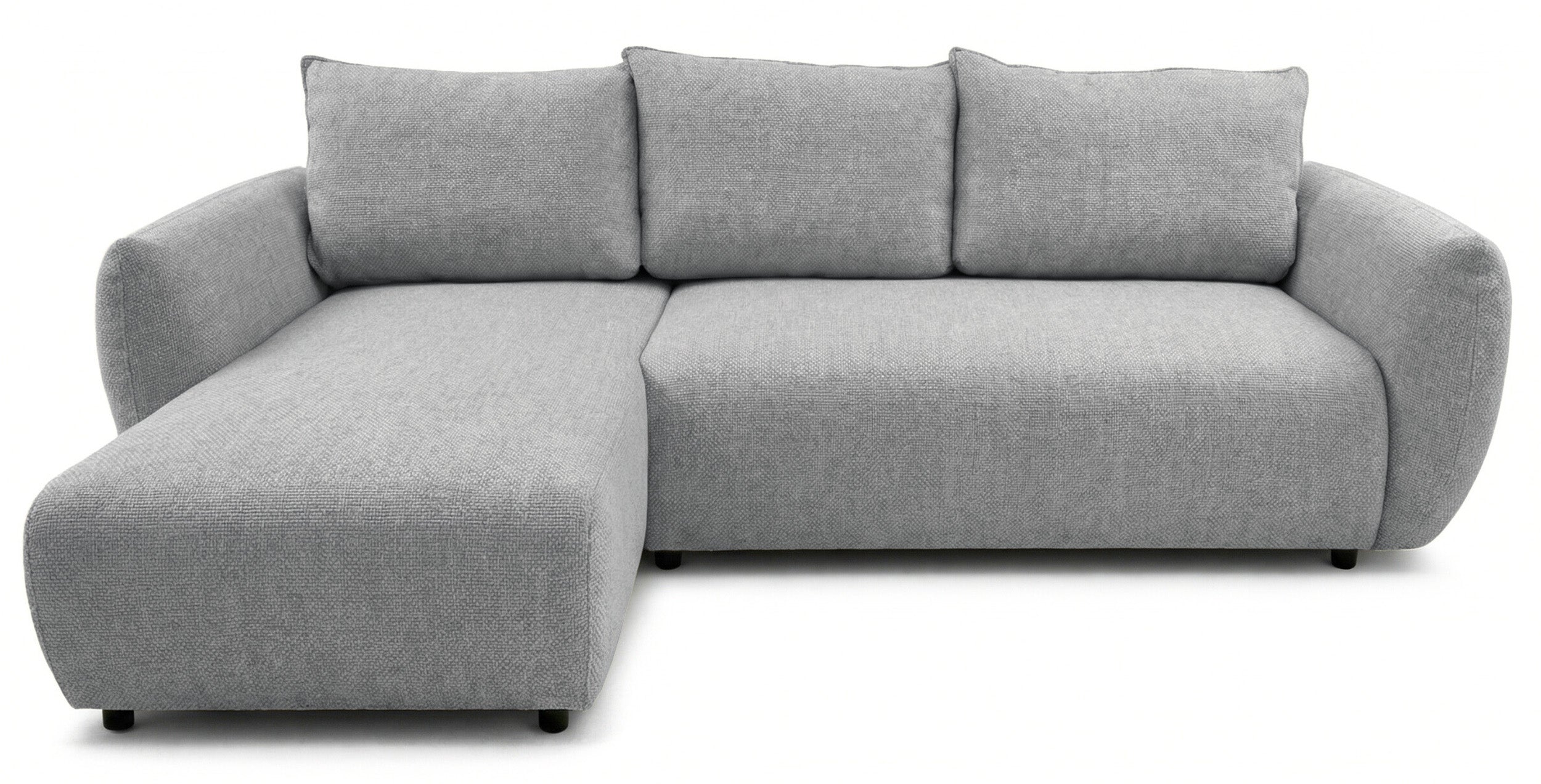 Ecksofa mit Schlaffunktion Zordo, L-förmig, linksseitig, mit zwei Stauraumfächern, grauer Chenille-Stoff
