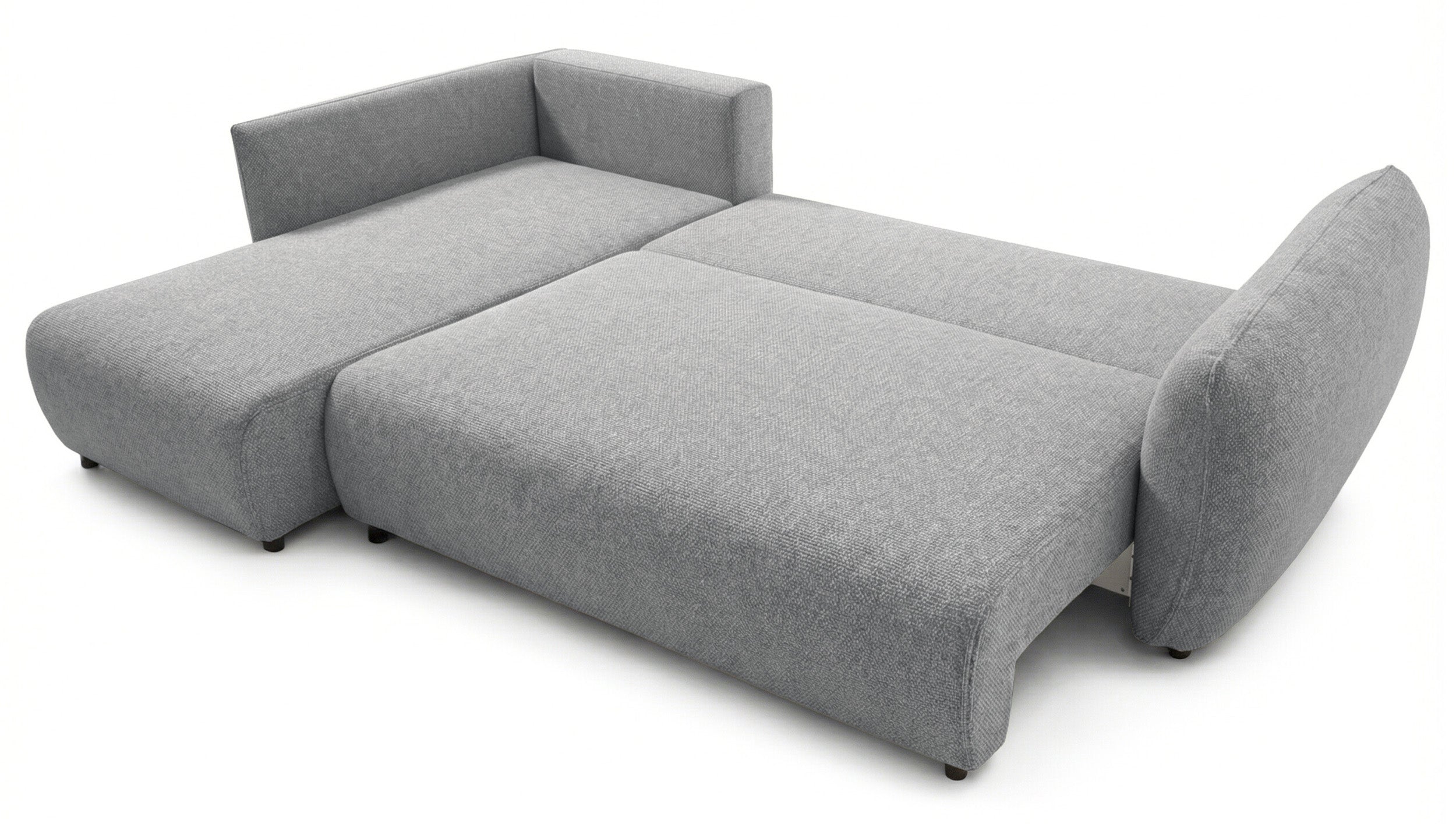 Ecksofa mit Schlaffunktion Zordo, L-förmig, linksseitig, mit zwei Stauraumfächern, grauer Chenille-Stoff