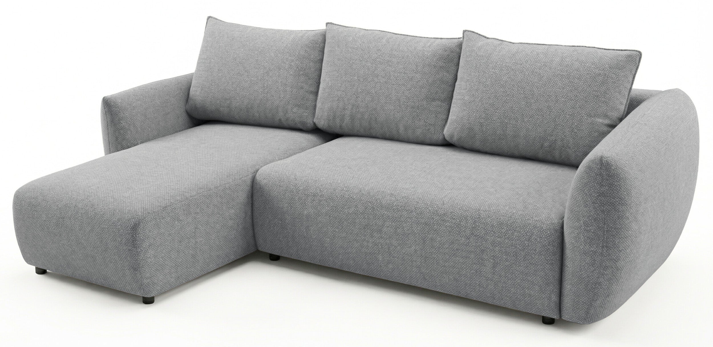 Ecksofa mit Schlaffunktion Zordo, L-förmig, linksseitig, mit zwei Stauraumfächern, grauer Chenille-Stoff