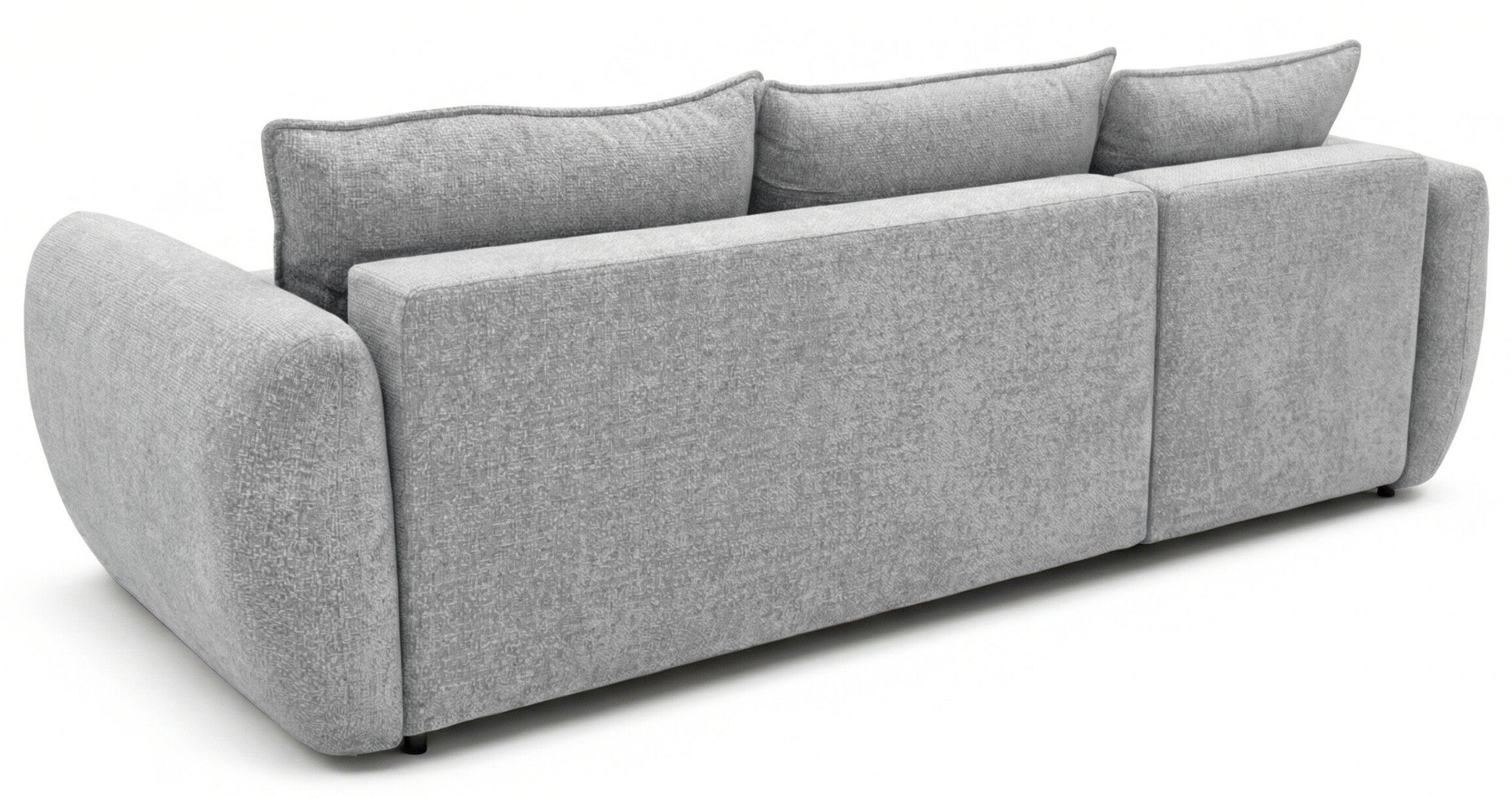 Ecksofa mit Schlaffunktion Zordo, L-förmig, linksseitig, mit zwei Stauraumfächern, grauer Chenille-Stoff