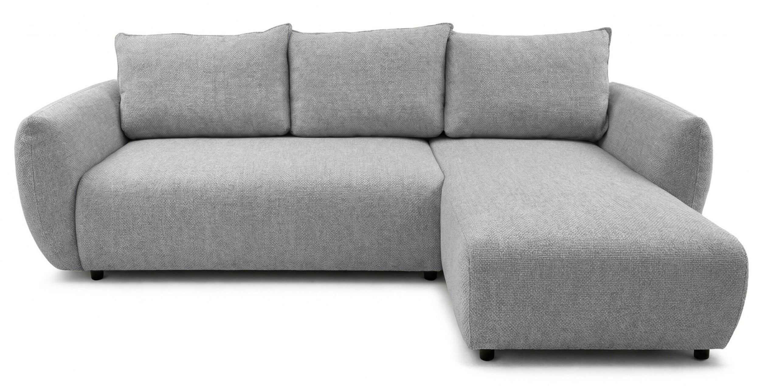 Ecksofa mit Schlafunktion Zordo, L-förmig, rechtsseitig, mit zwei Stauraumfächern, grauer Chenille-Stoff