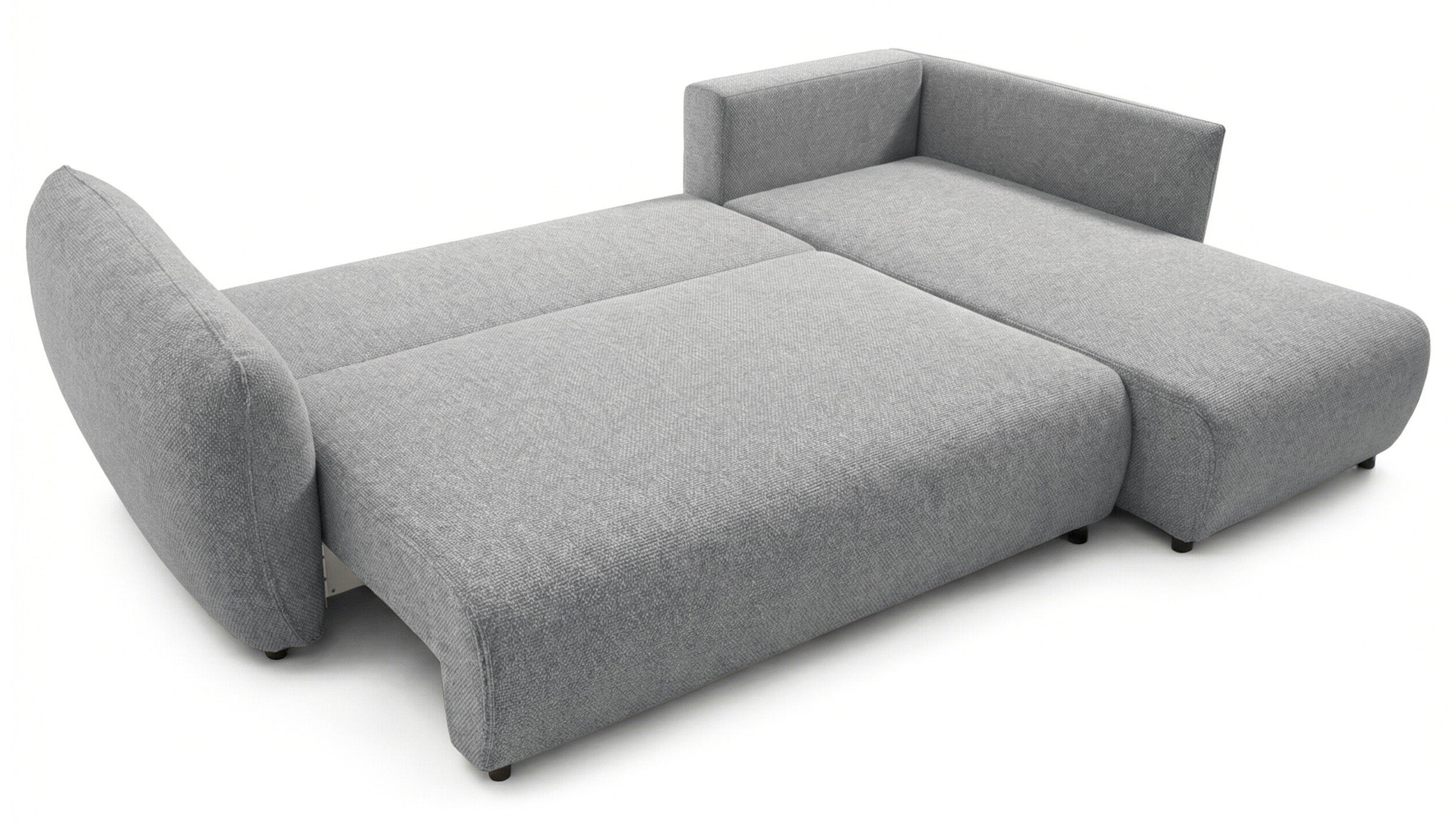 Ecksofa mit Schlafunktion Zordo, L-förmig, rechtsseitig, mit zwei Stauraumfächern, grauer Chenille-Stoff