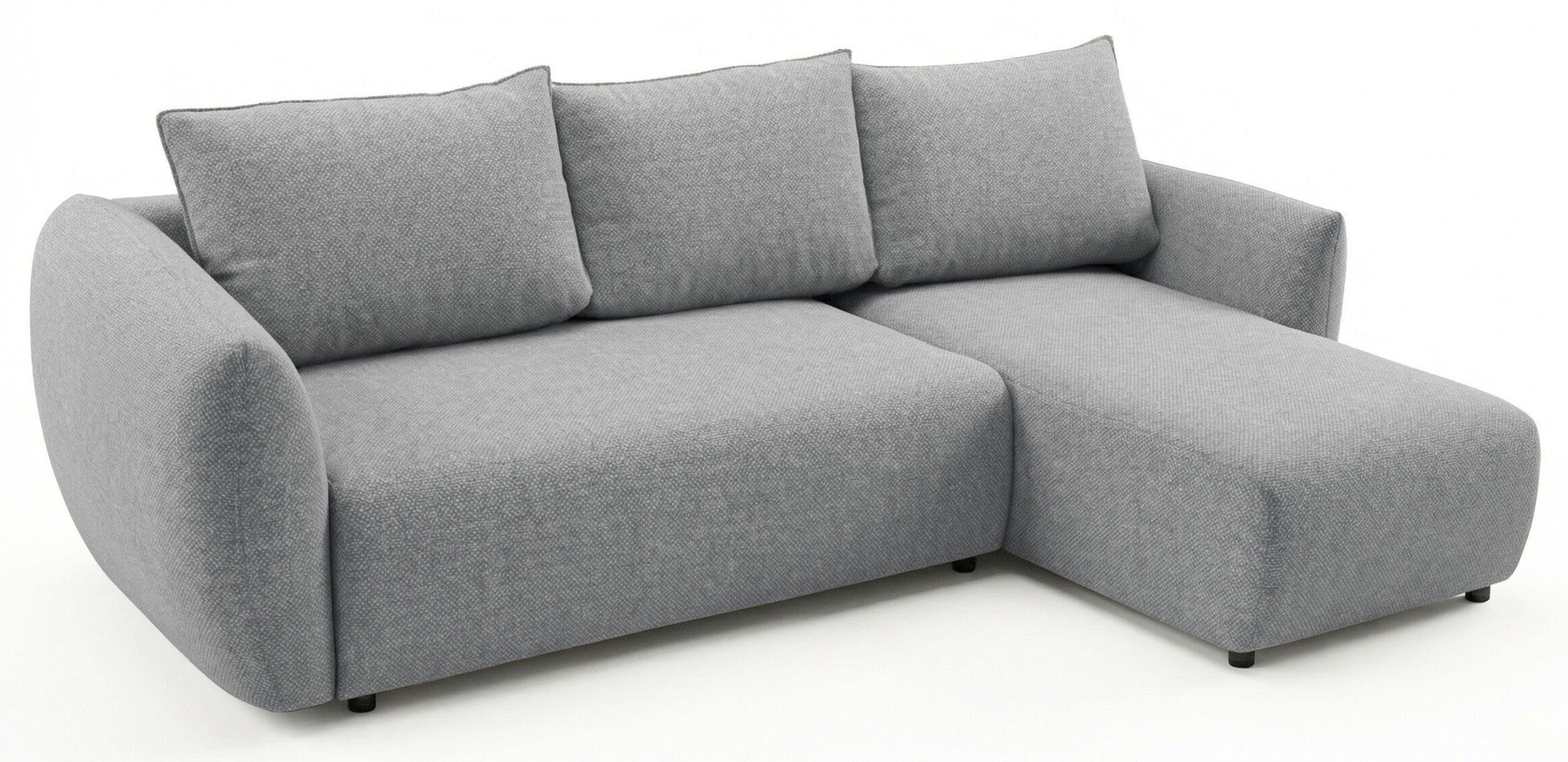 Ecksofa mit Schlafunktion Zordo, L-förmig, rechtsseitig, mit zwei Stauraumfächern, grauer Chenille-Stoff