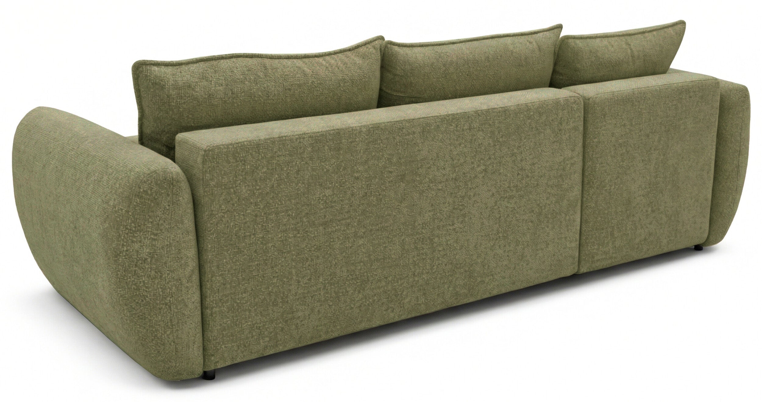 Ecksofa mit Schlafunktion Zordo, L-förmig, linksseitig, mit zwei Stauraumfächern, olivgrüner Chenille-Stoff