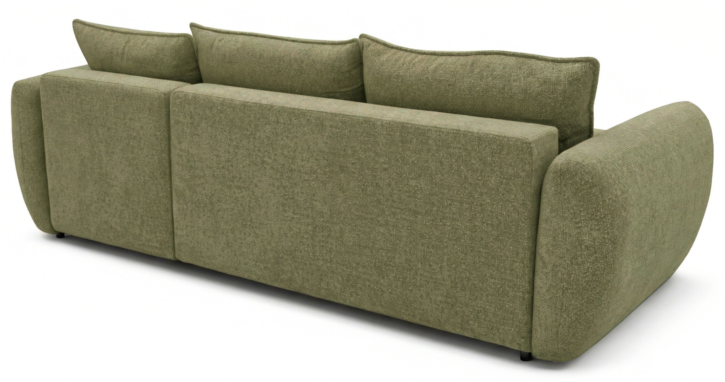 Ecksofa mit Schlaffunktion Zordo, L-förmig, rechtsseitig, mit zwei Stauraumfächern, olivgrüner Chenillestoff