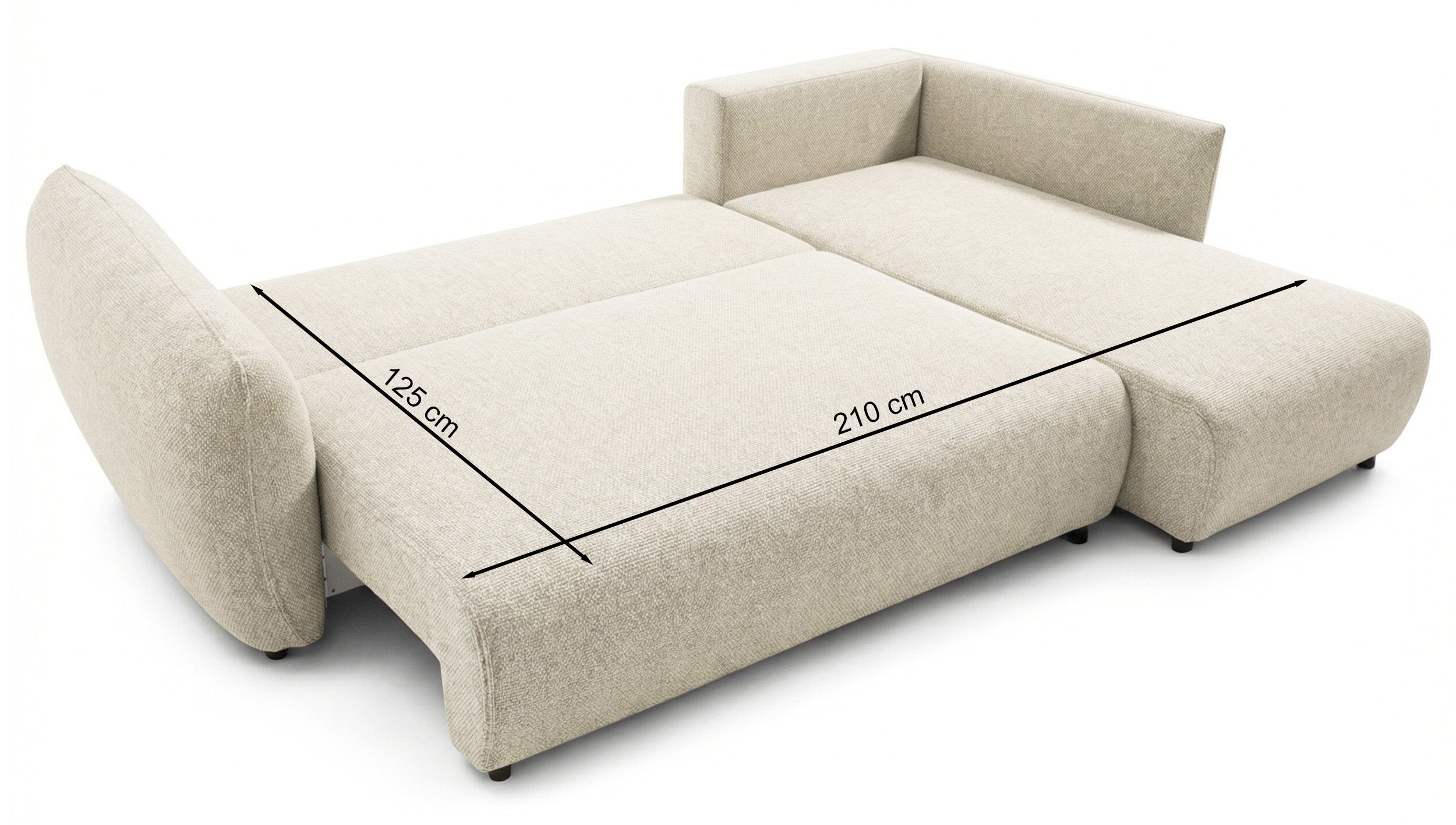 Ecksofa mit Schlafunktion Zordo, L-förmig, linksseitig, mit zwei Stauraumfächern, hellbeiger Chenille-Stoff