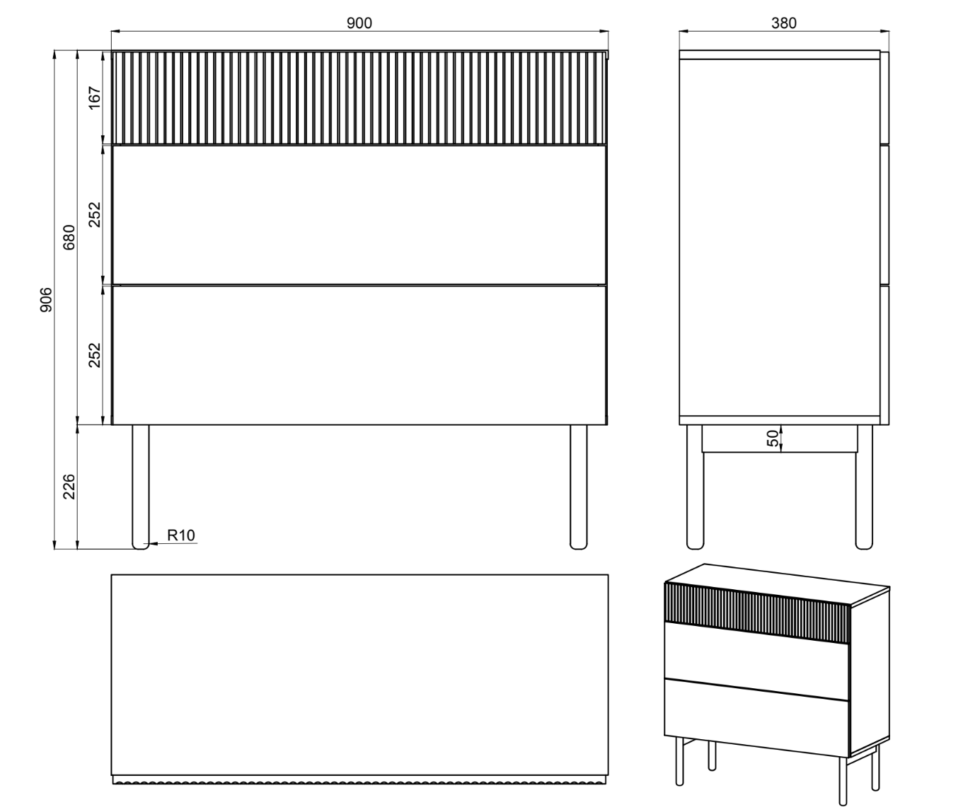 Kommode Nolie mit drei Schubladen 90 cm geölte Eiche