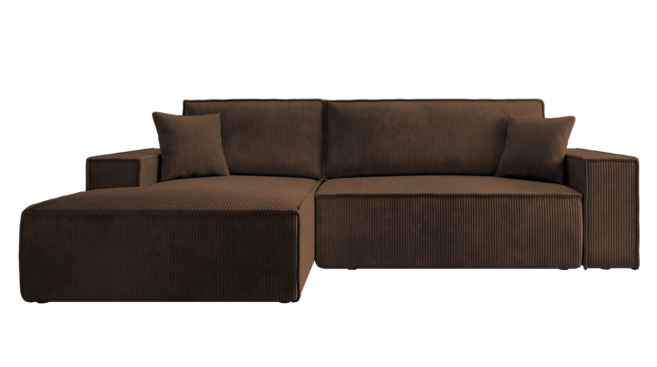 Ecksofa mit Schlaffunktion Farese New, L-förmig, mit Stauraum, brauner Cord, linksseitig