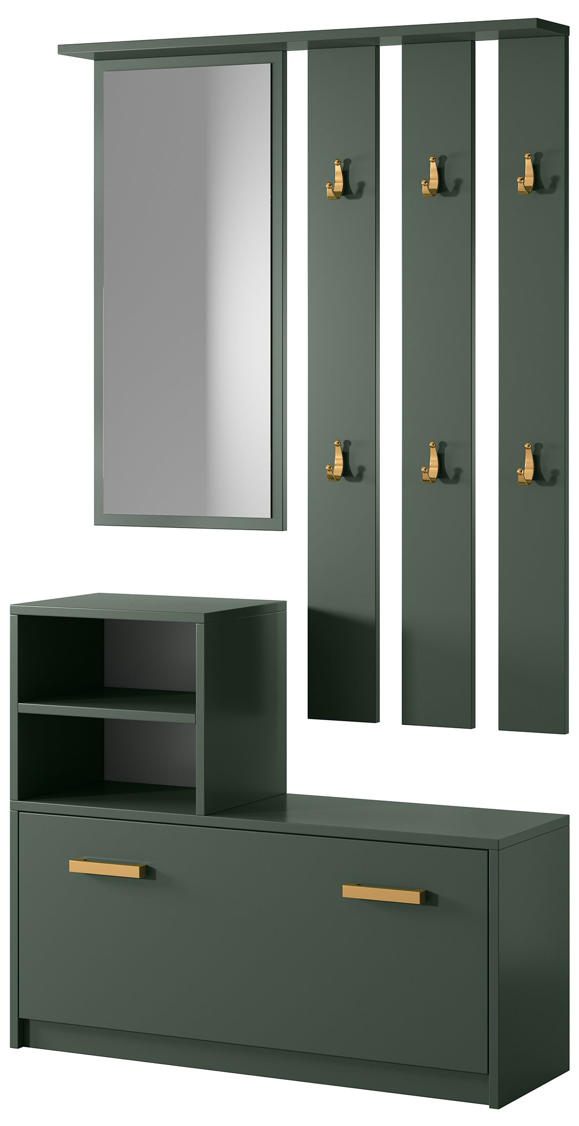 Garderobenset Yesfir in Flaschengrün mit Spiegel, Haken, Regalen und Schuhschrank