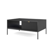 Couchtisch Vellore 104x68 cm schwarz mit geriffelter Front und goldenem Griff