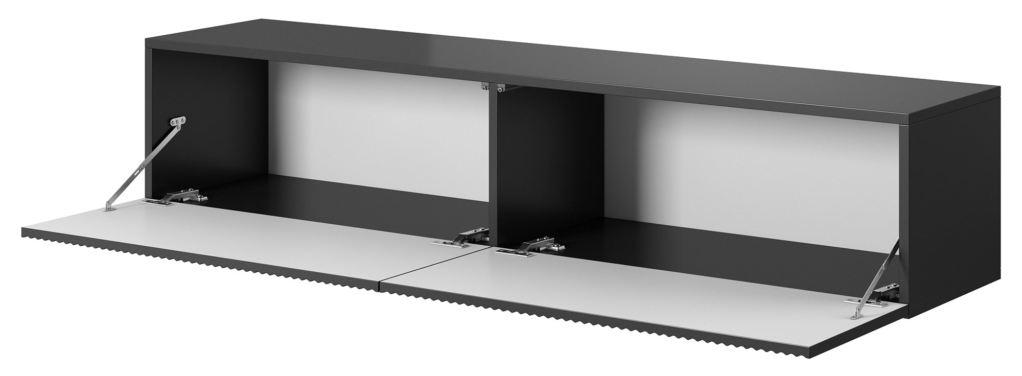 Schwarzer, hängender Veldio TV-Schrank mit gefräster Front, 140 cm