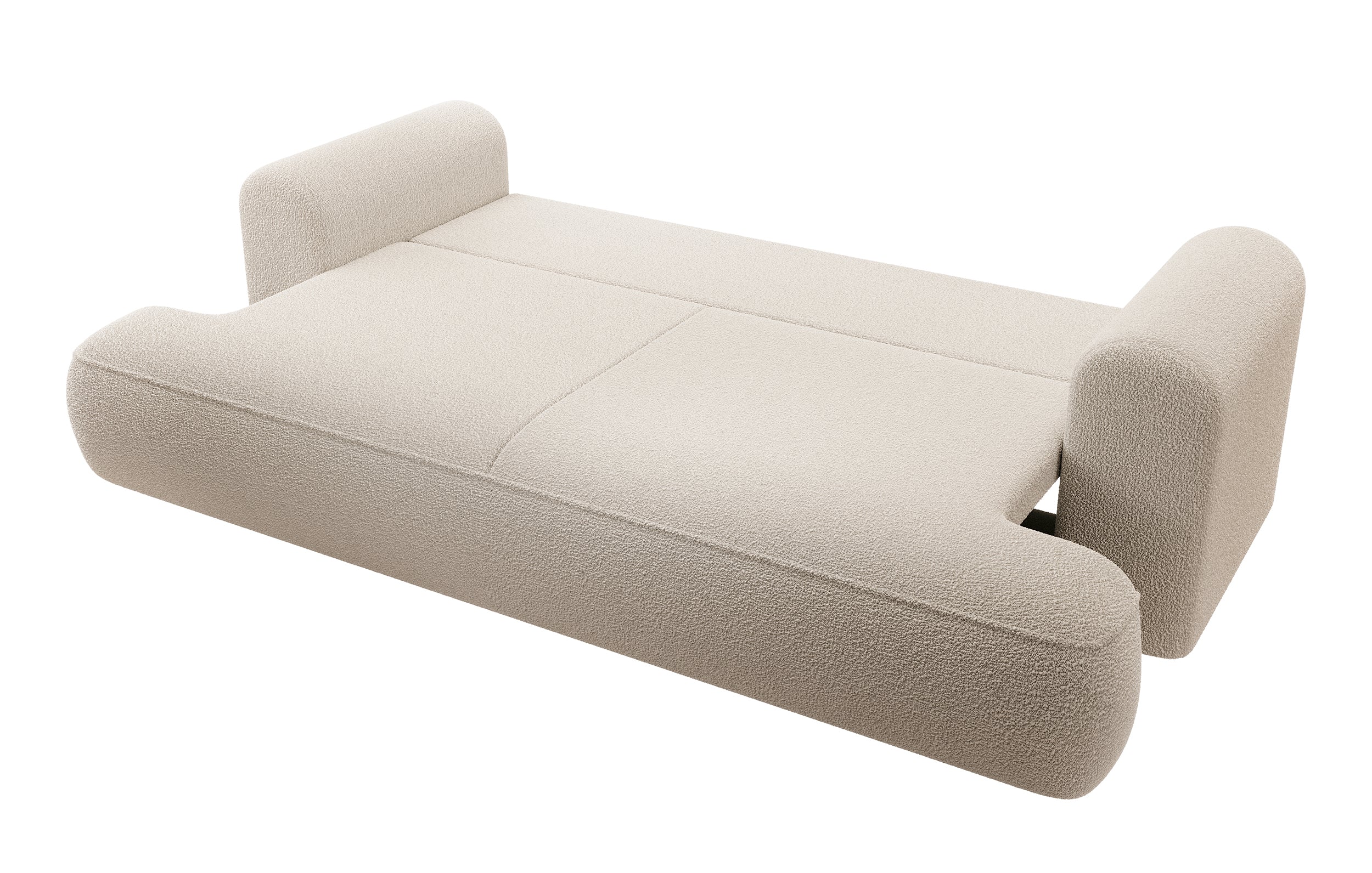 Dreisitziges ausklappbares Sofa Ovo mit Stauraum, beige Bouclé