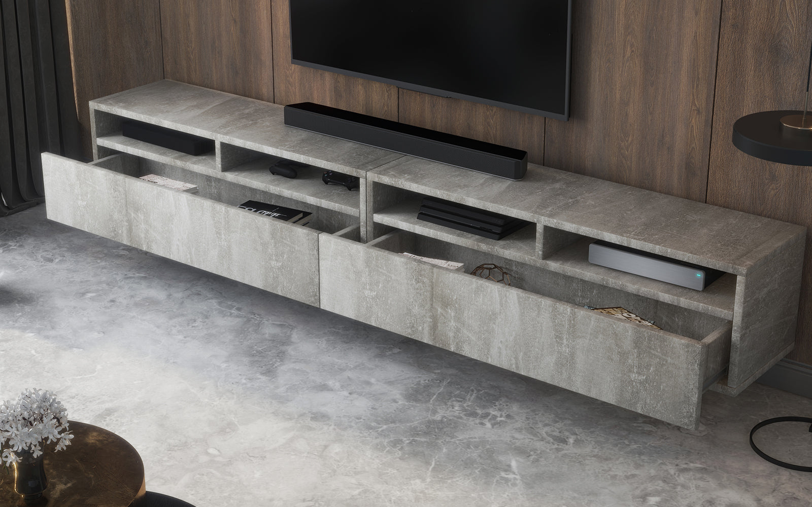 TV-Schrank mit zwei Schubladen Rednaw 200 cm Beton