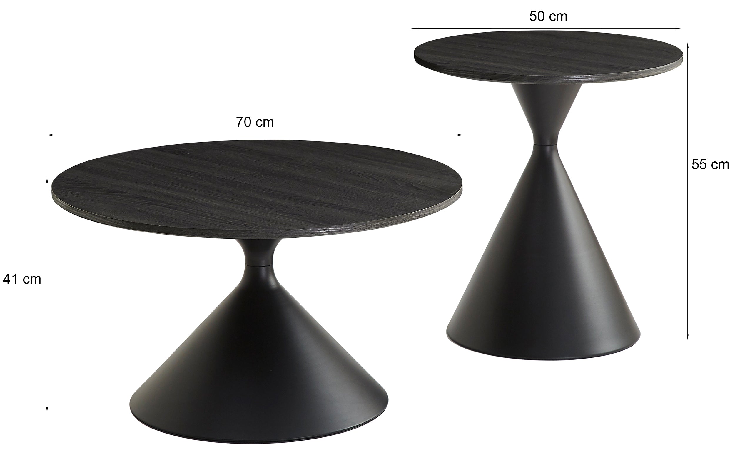Adrize runde Couchtisch-Sets 50 und 70 cm Nussbaumfurnier mit beiger Metallbasis