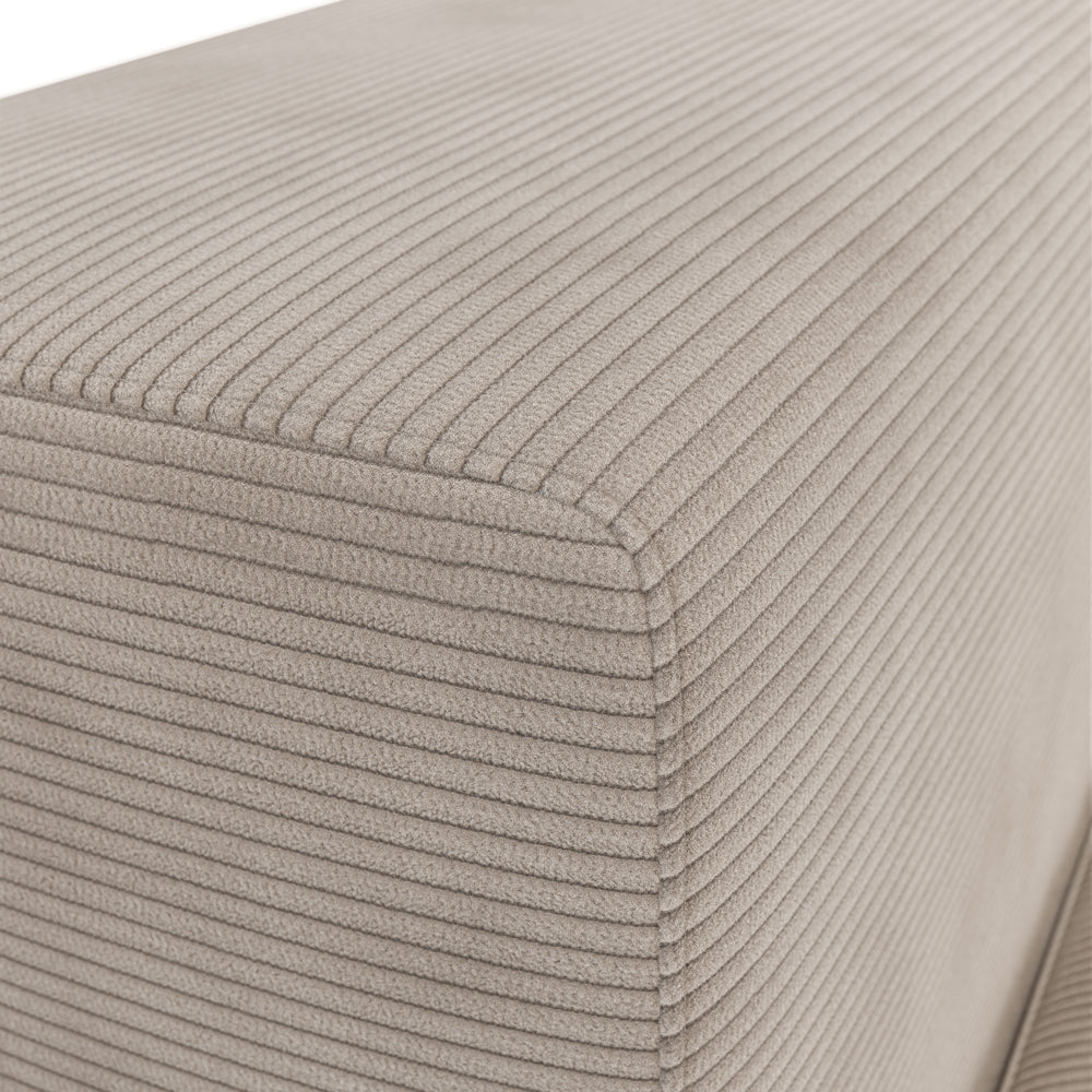 Ecksofa mit Schlaffunktion Mokpeo, L-förmig, mit zwei Stauraumfächern, auf schwarzen Füßen, beige Cordstoff, linksseitig